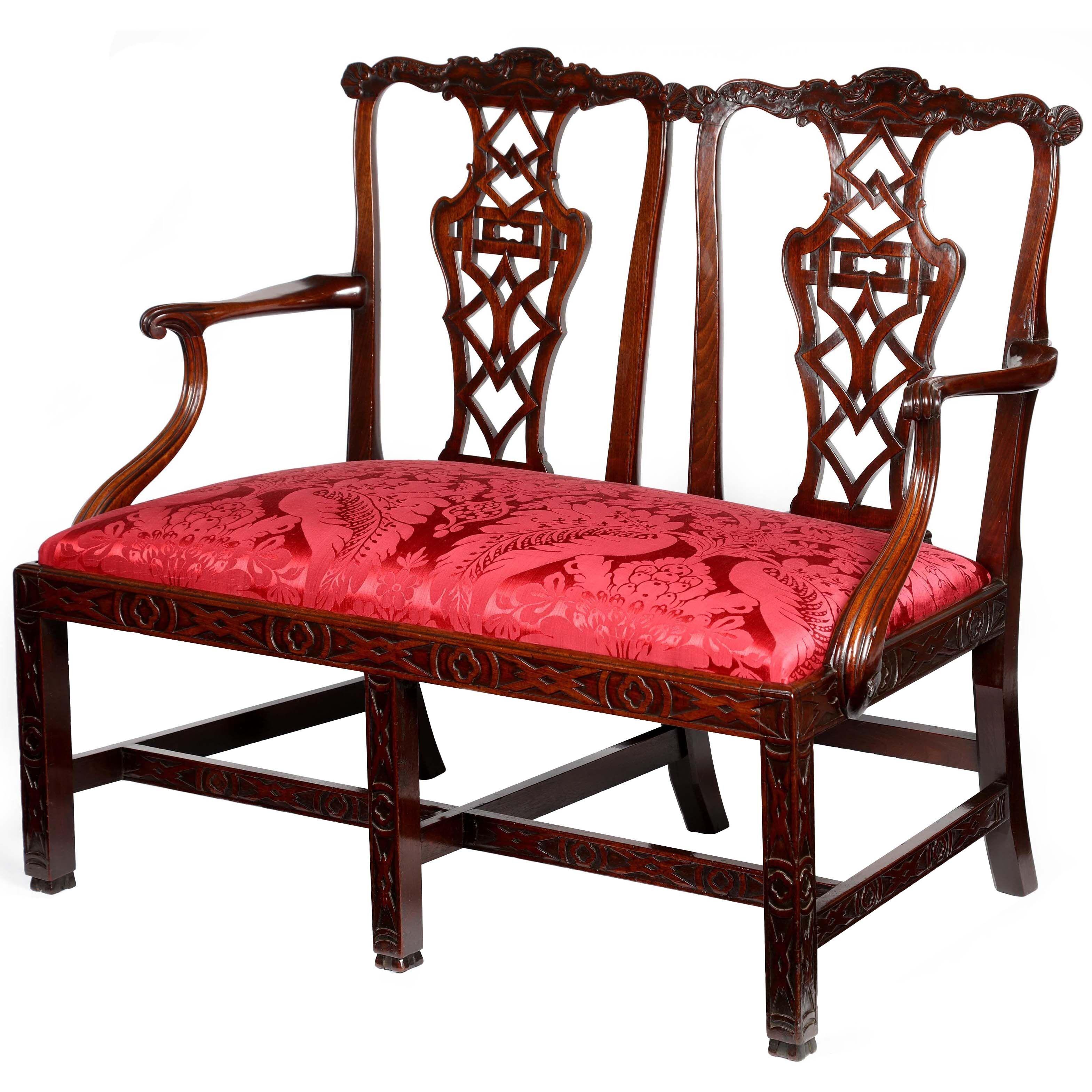 George II Chippendale period carved mahogany chairback settee