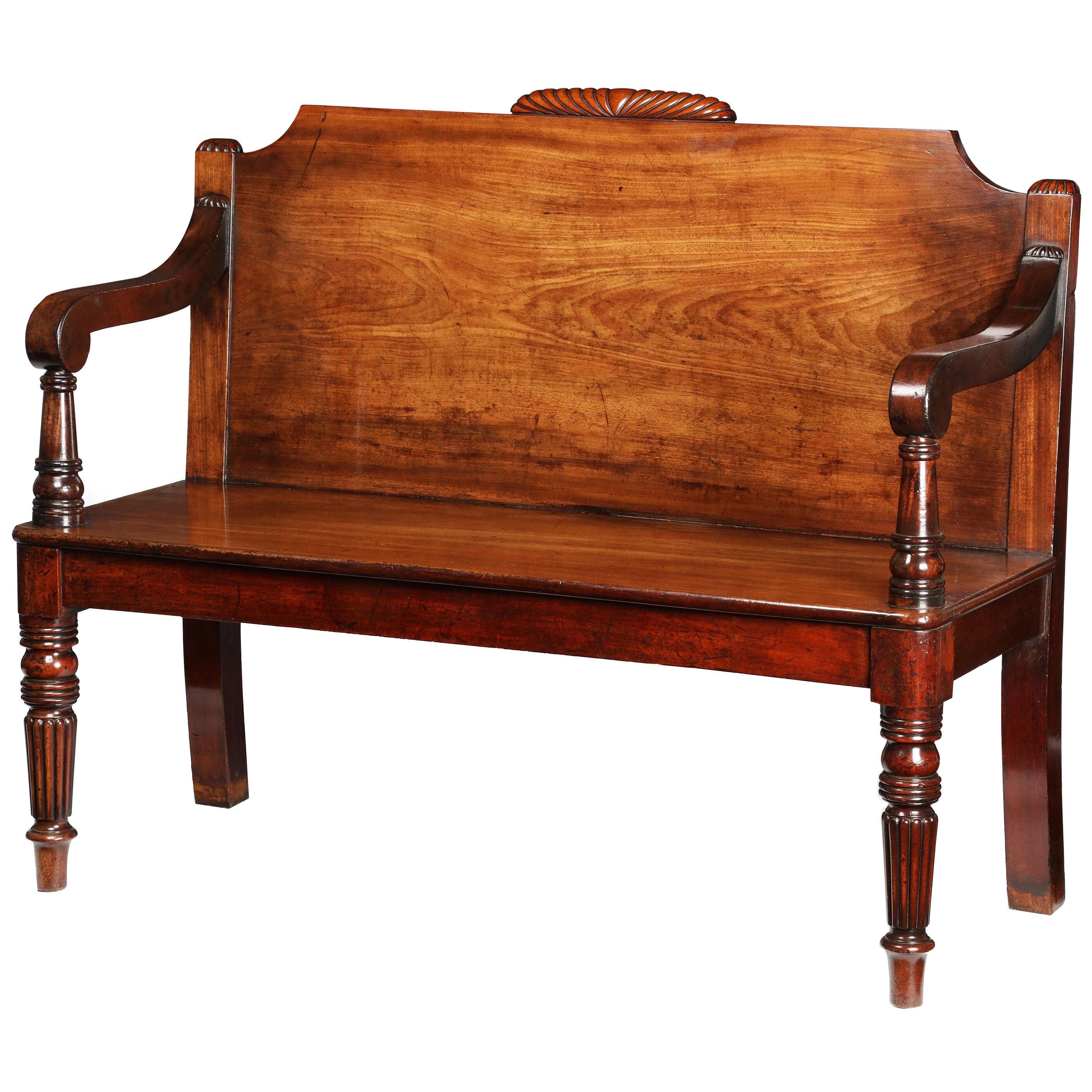 Regency mahogany hall settee in the manner of Gillows