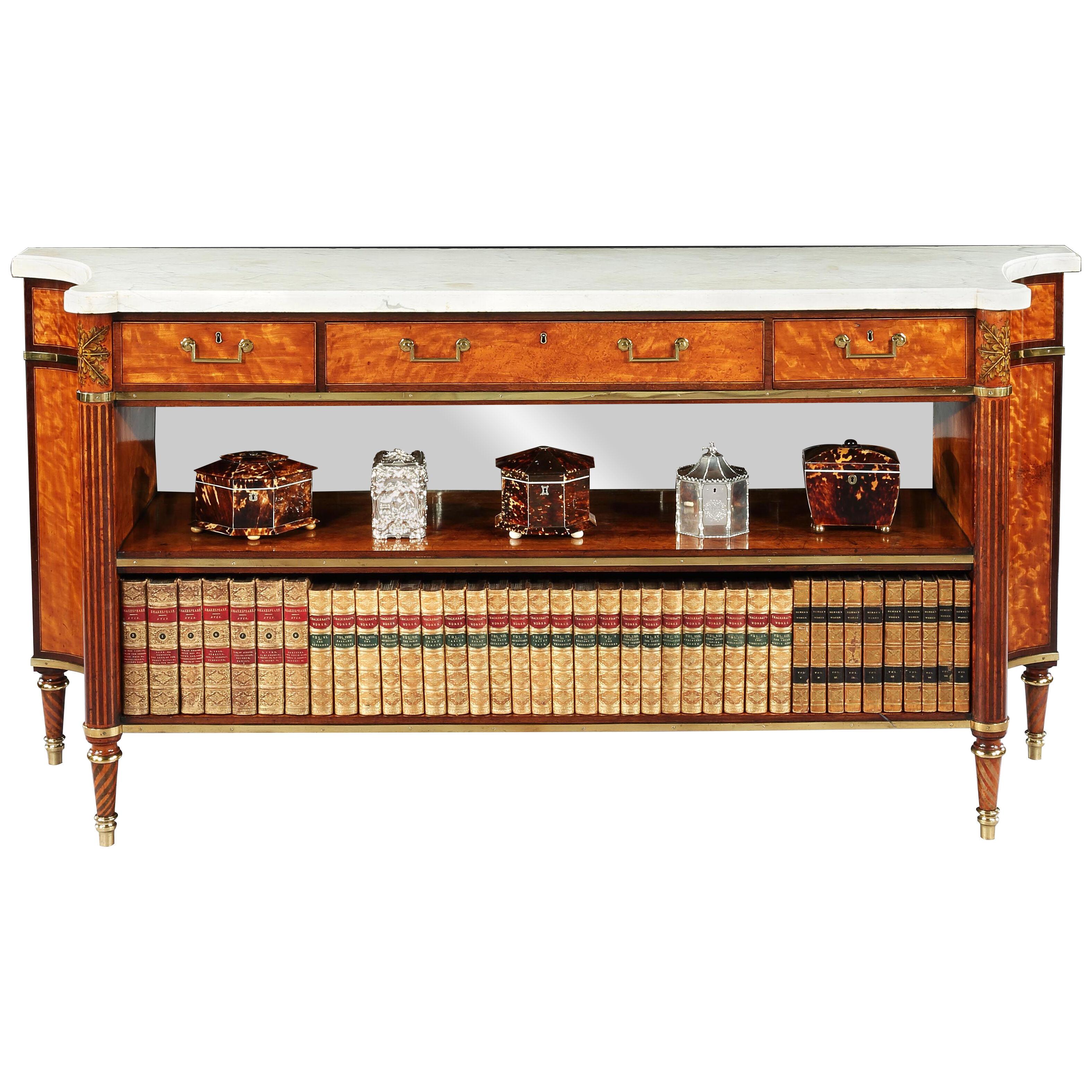 A GEORGE III SATINWOOD AND PURPLEHEART SIDE CABINET