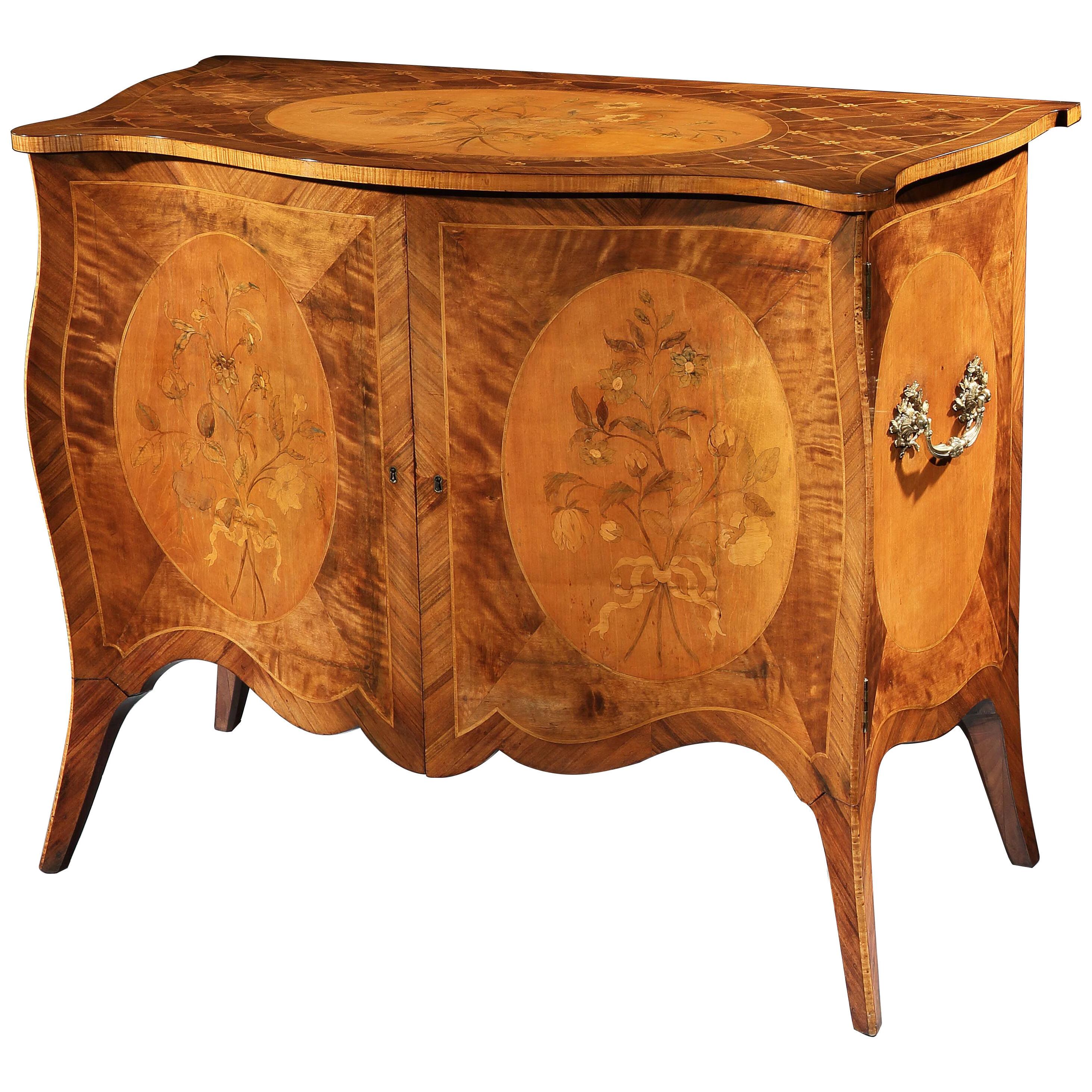 A GEORGE III SATINWOOD AND HAREWOOD COMMODE 
