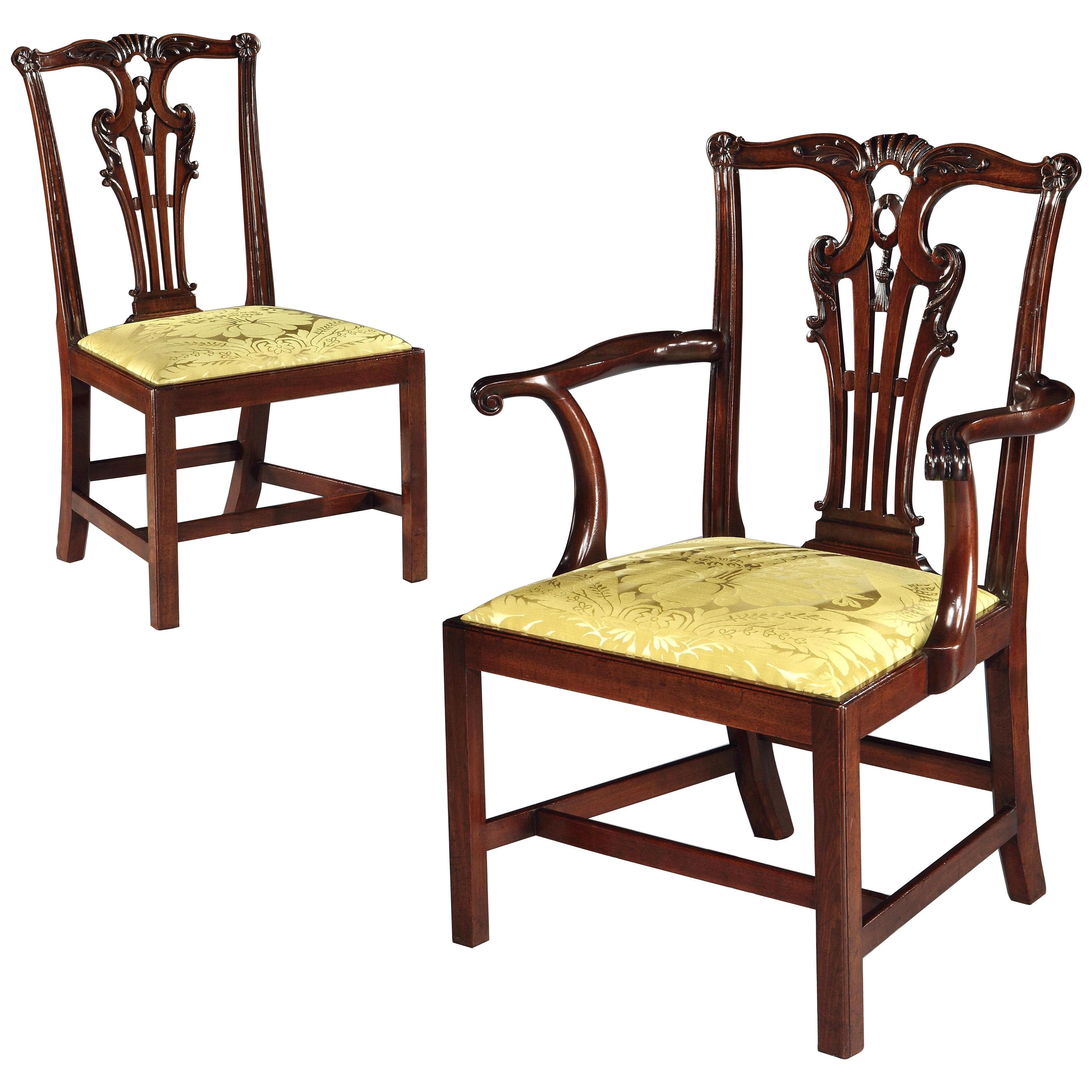 A SET OF EIGHT GEORGE II MAHOGANY DINING CHAIRS AND TWO SIDE CHAIRS 