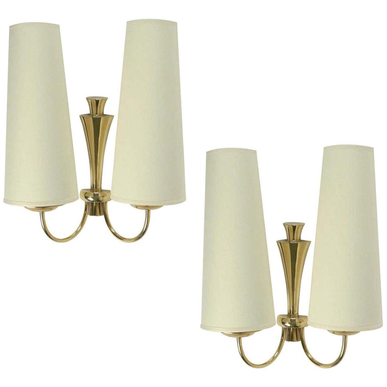 1950 Pair of gilded brass sconces Maison Arlus