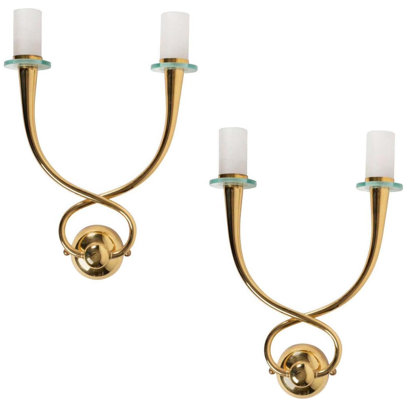 1960s Pair of Brass Sconces in the Style of Gio Ponti