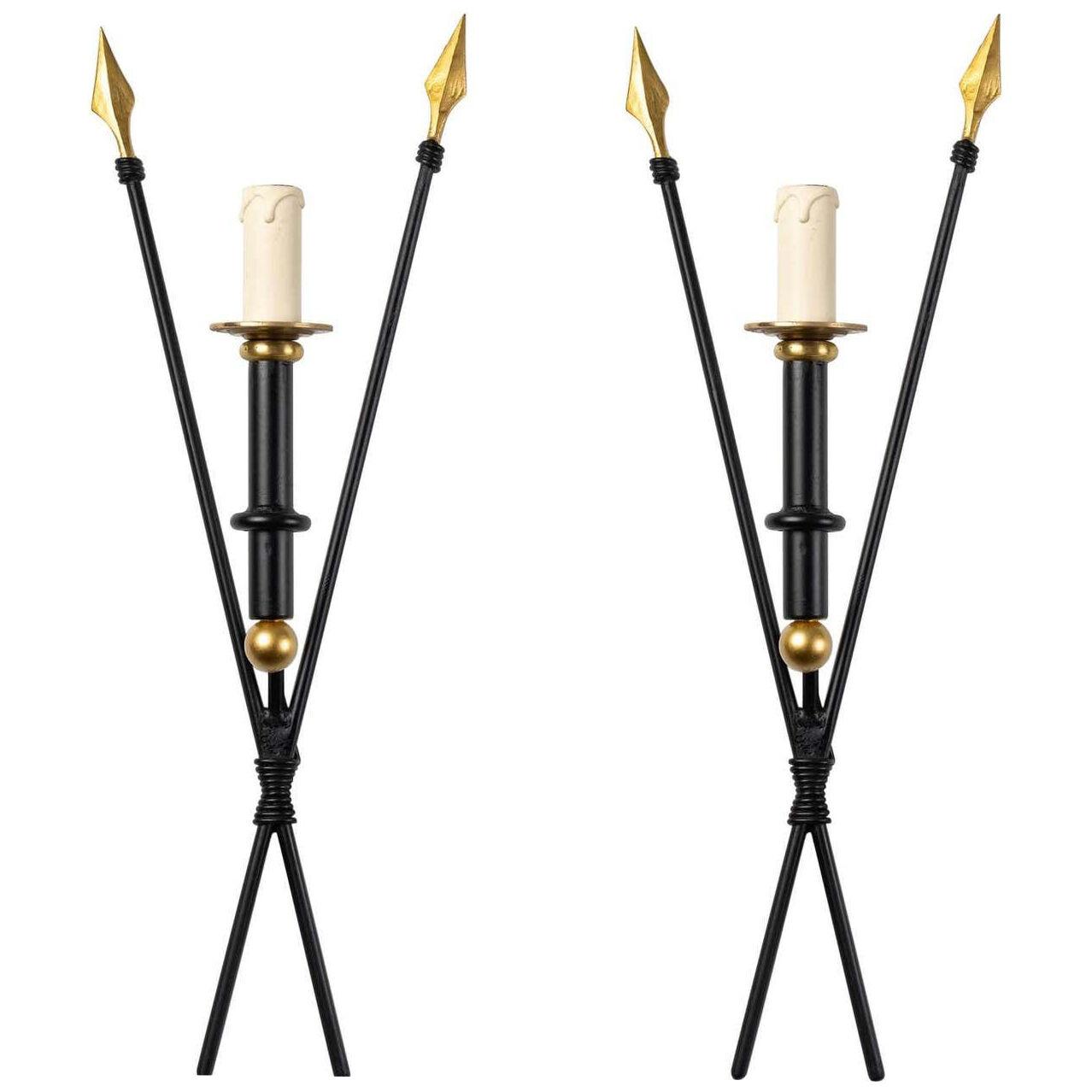 1970 Large Pair of Arrows Wall Lights Maison Honoré