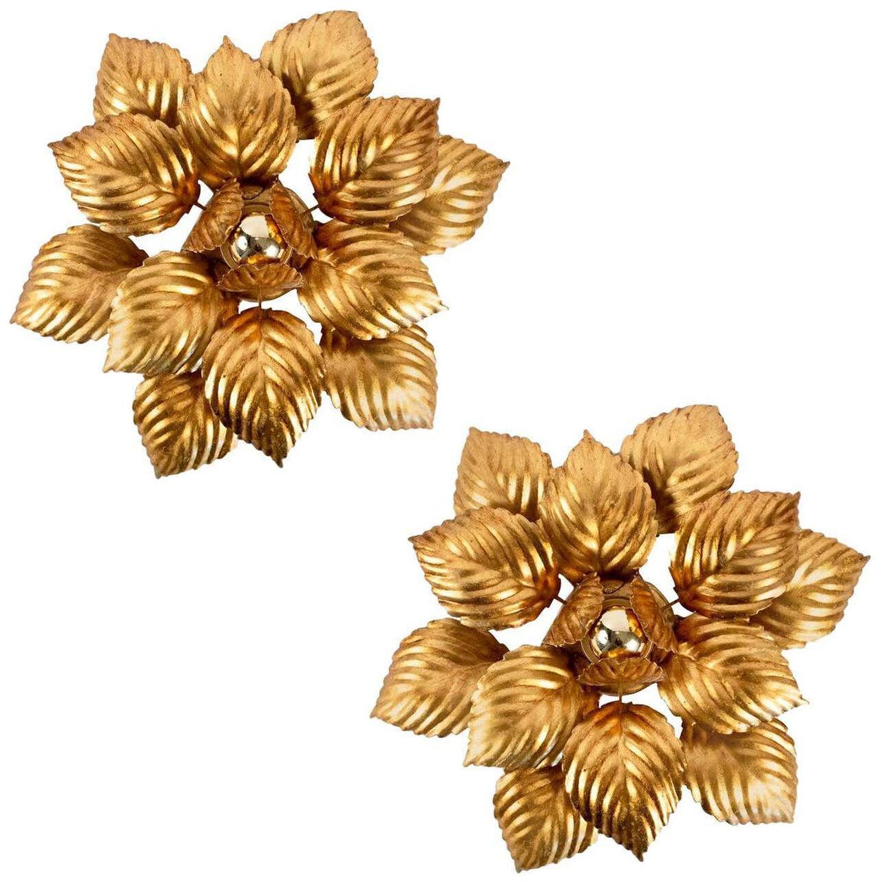 1960s Pair of Large "foliage" Wall Lights from Maison ForArt