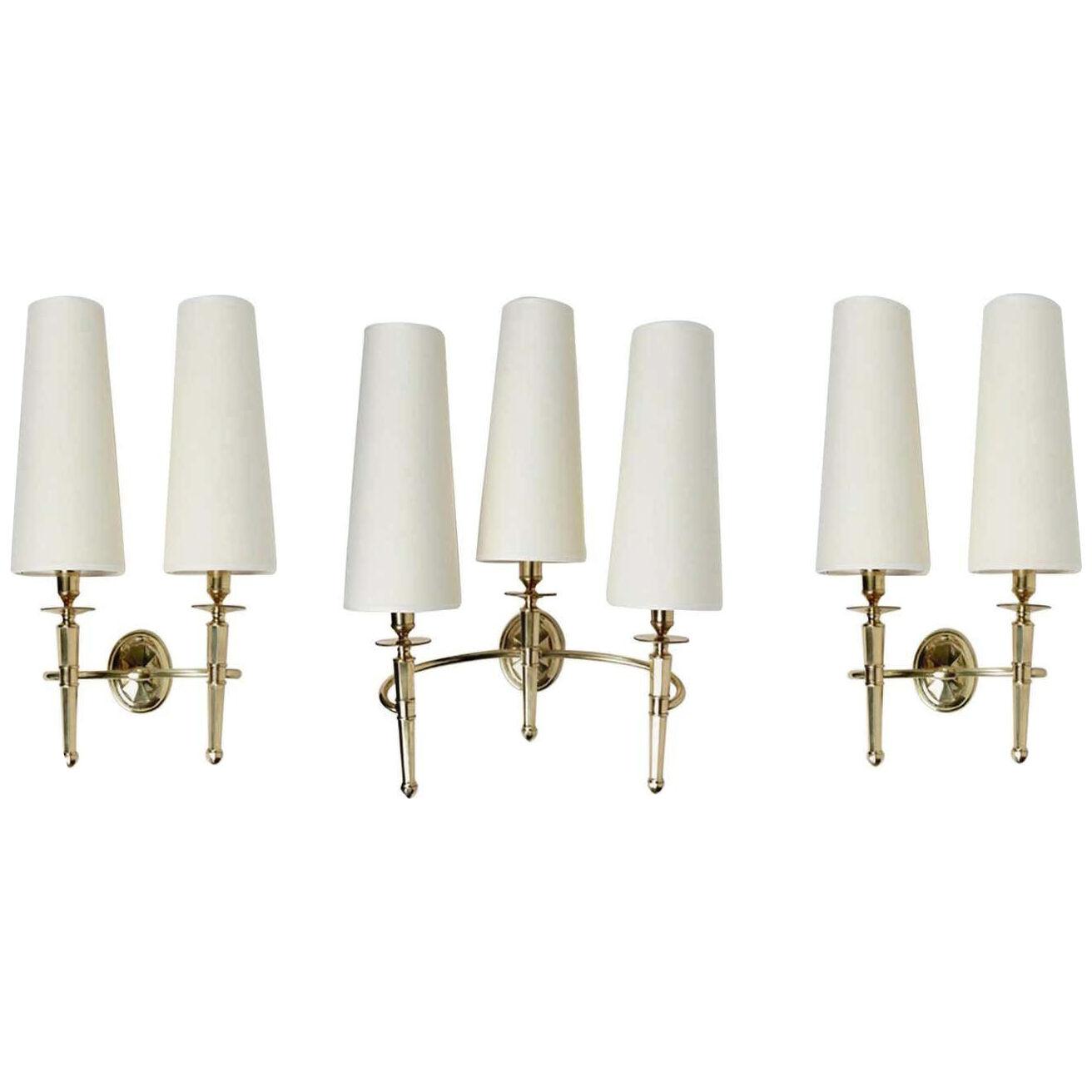 1970s Set of Three Gilded Bronze Sconces by Maison Honorée