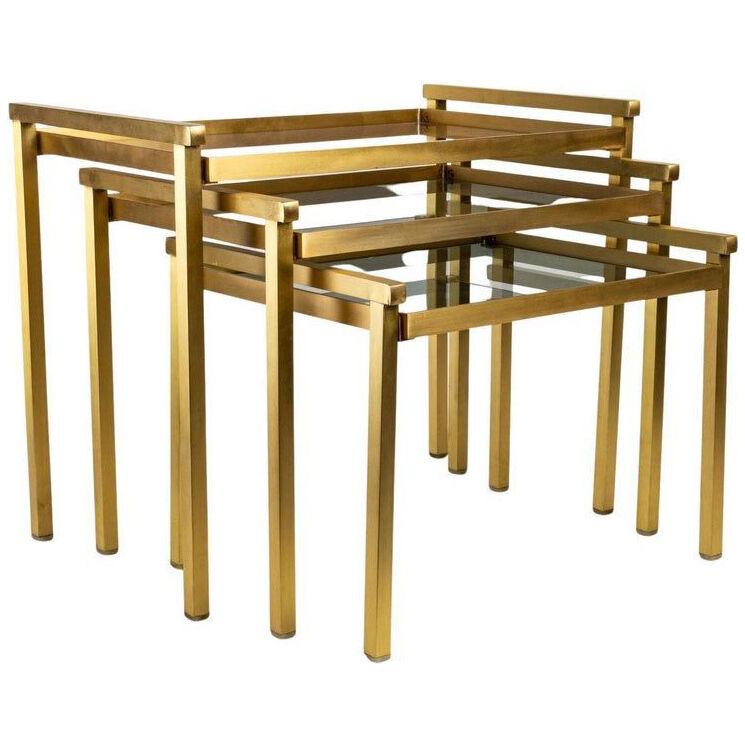 1970 Series of brass nesting tables Maison Roche