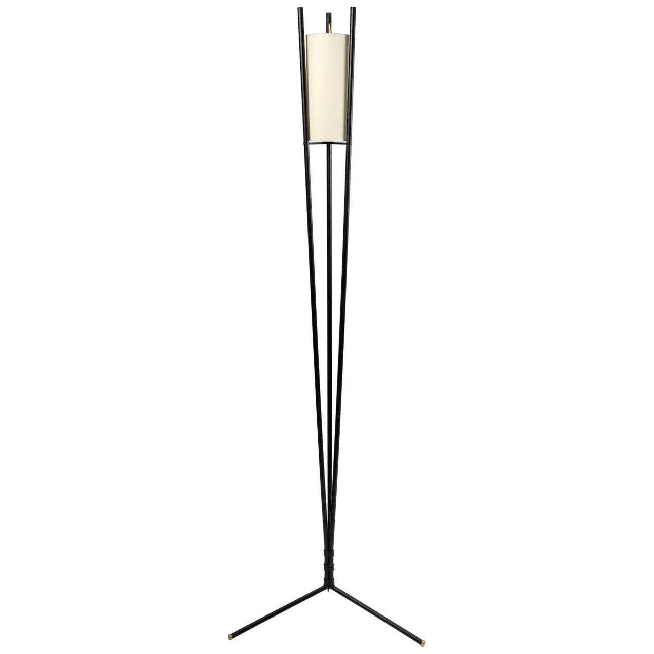 1960 Floor Lamp in Wrought Iron and Gilded Brass Ateliers Vallauris