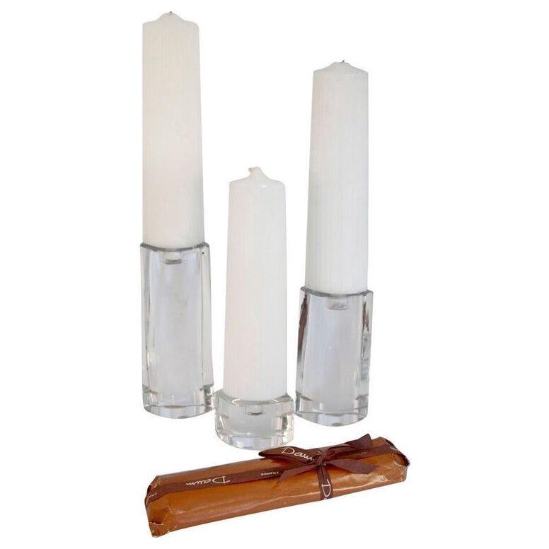 Set of Three 1970s Cristal Candleholders, Signed by Daum