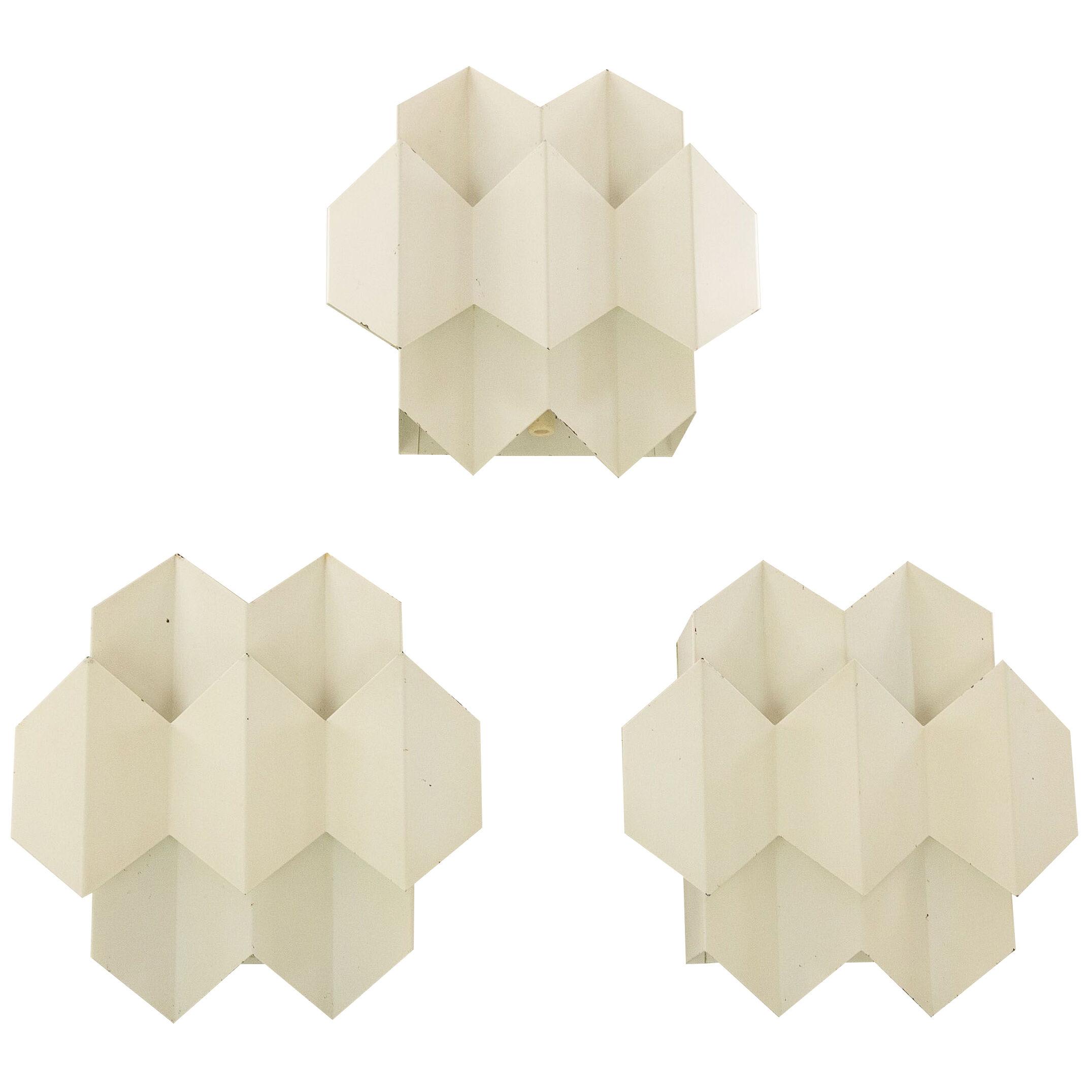 Set of three white Septet wall lamps by Bent Karlby for Lyfa, 1960s