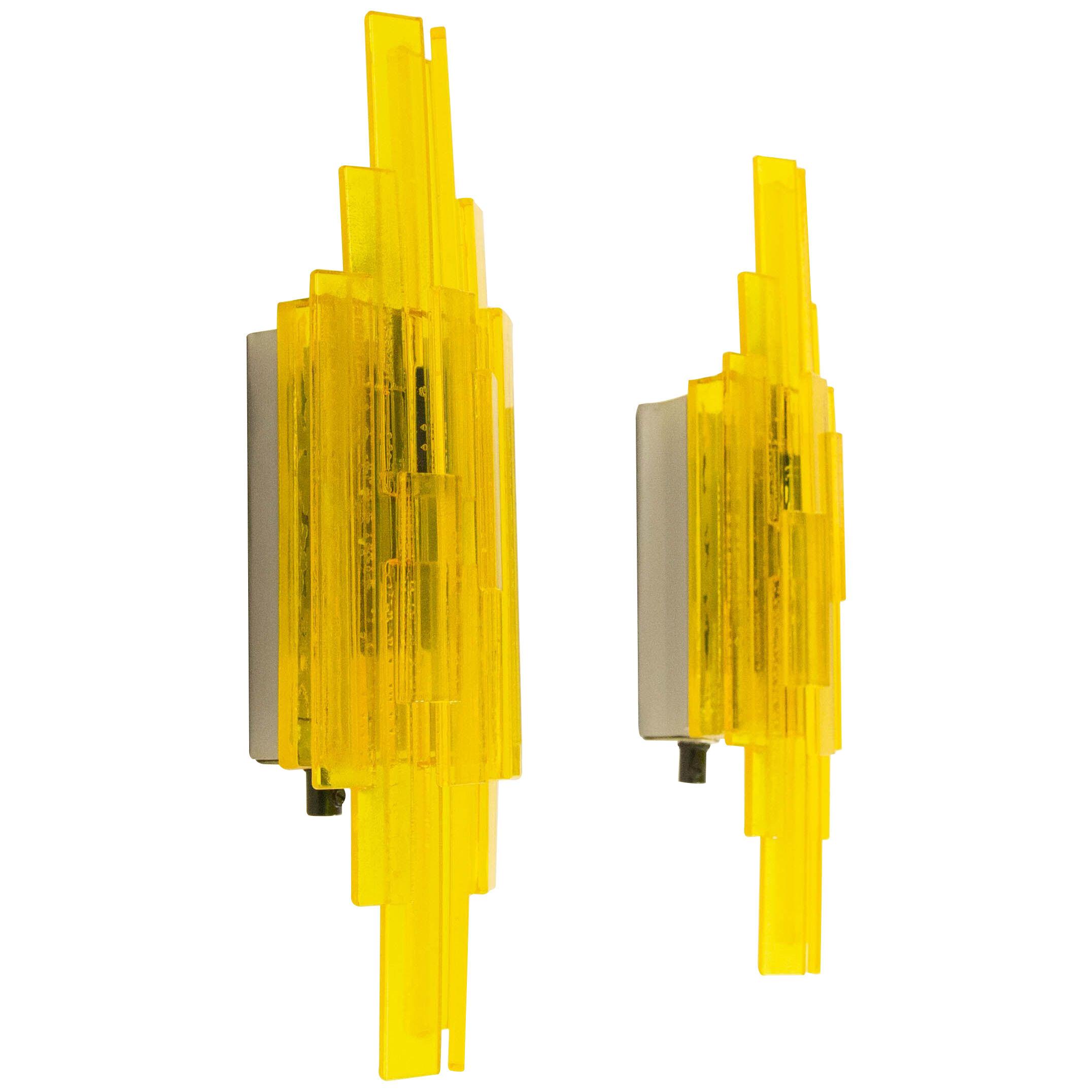 Pair of yellow acrylic wall lamps by Claus Bolby for Cebo Industri, 1960s