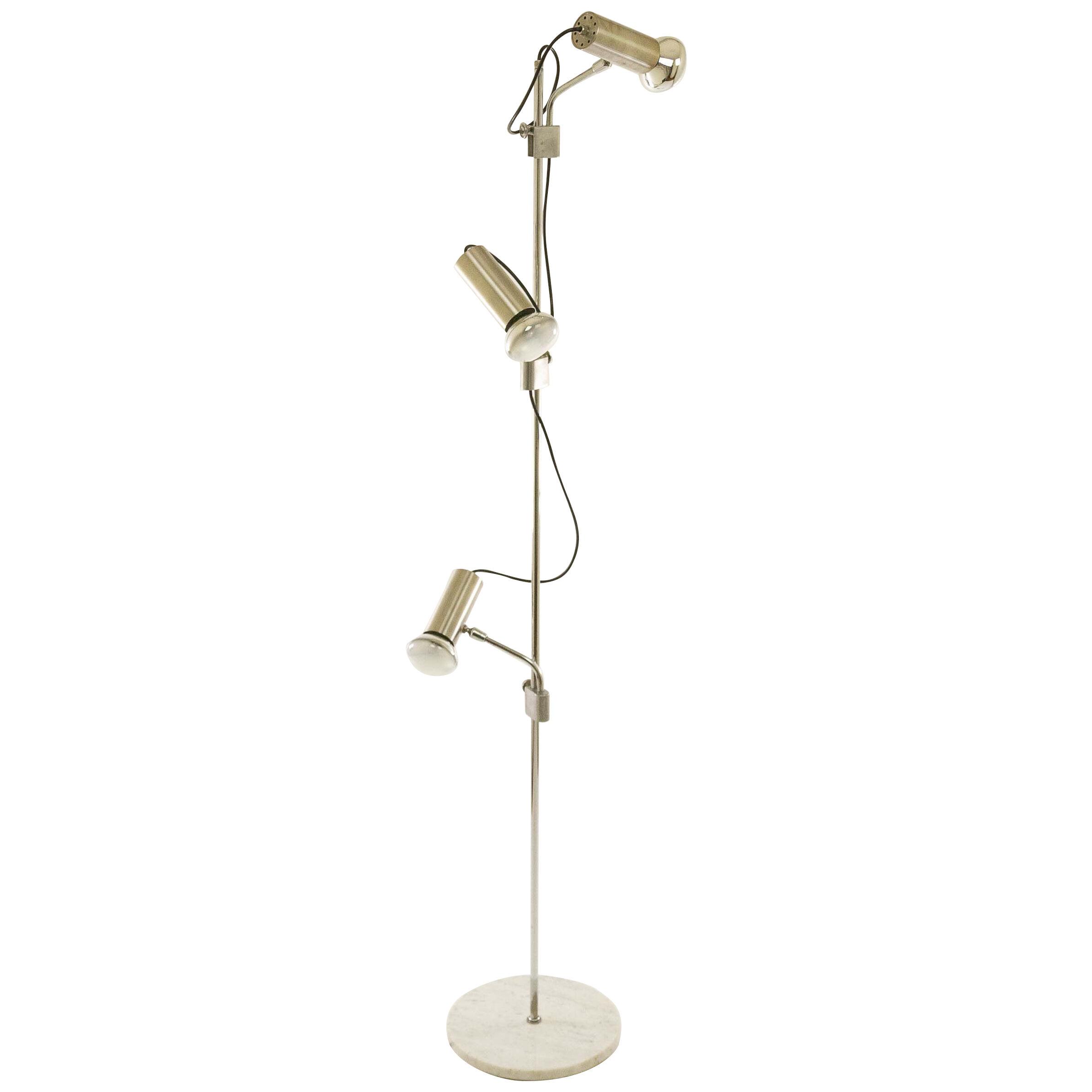 Italian chrome floor lamp with three spots and a marble base, 1970s