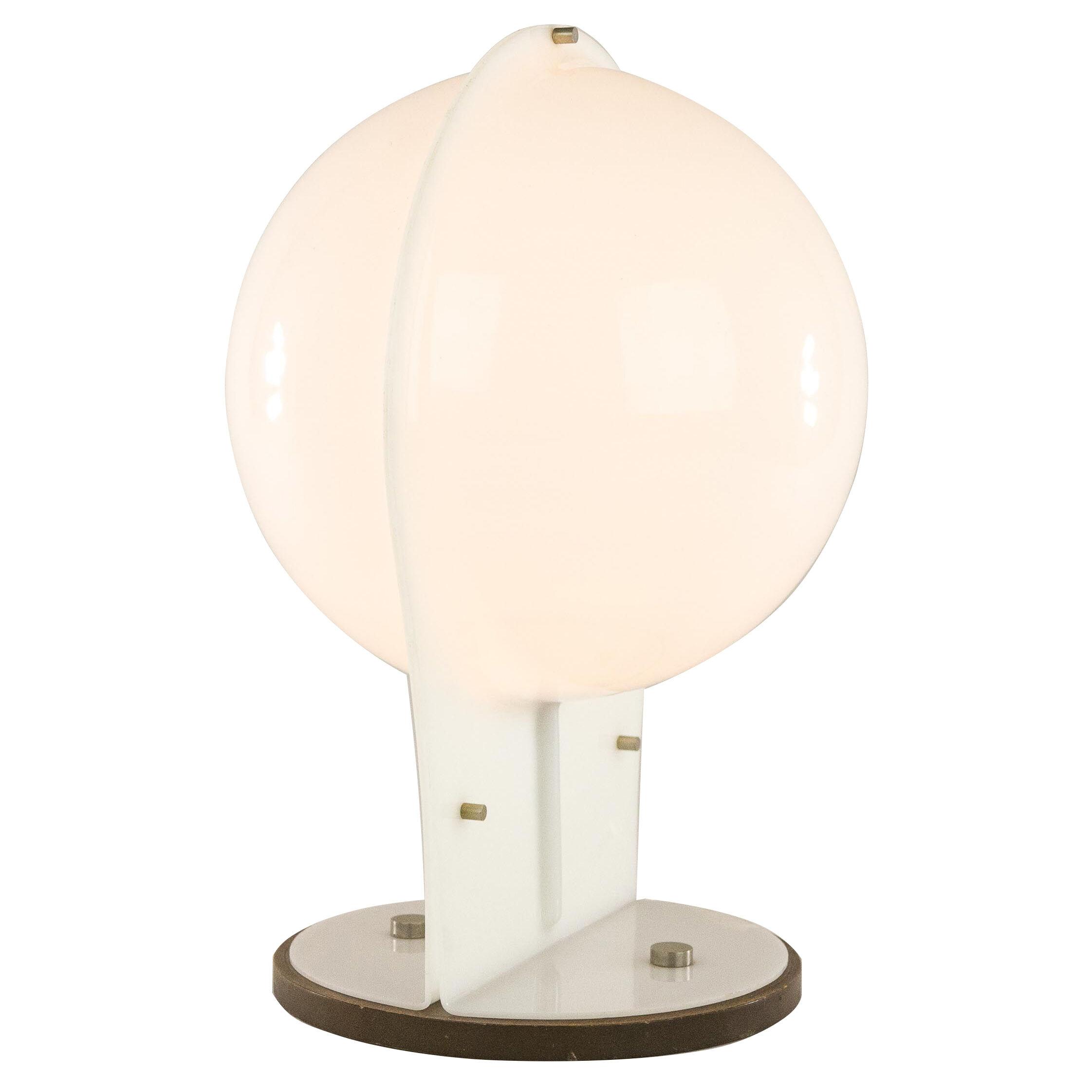 White table lamp made of two molded plastic half-spheres with wooden base, 1970s