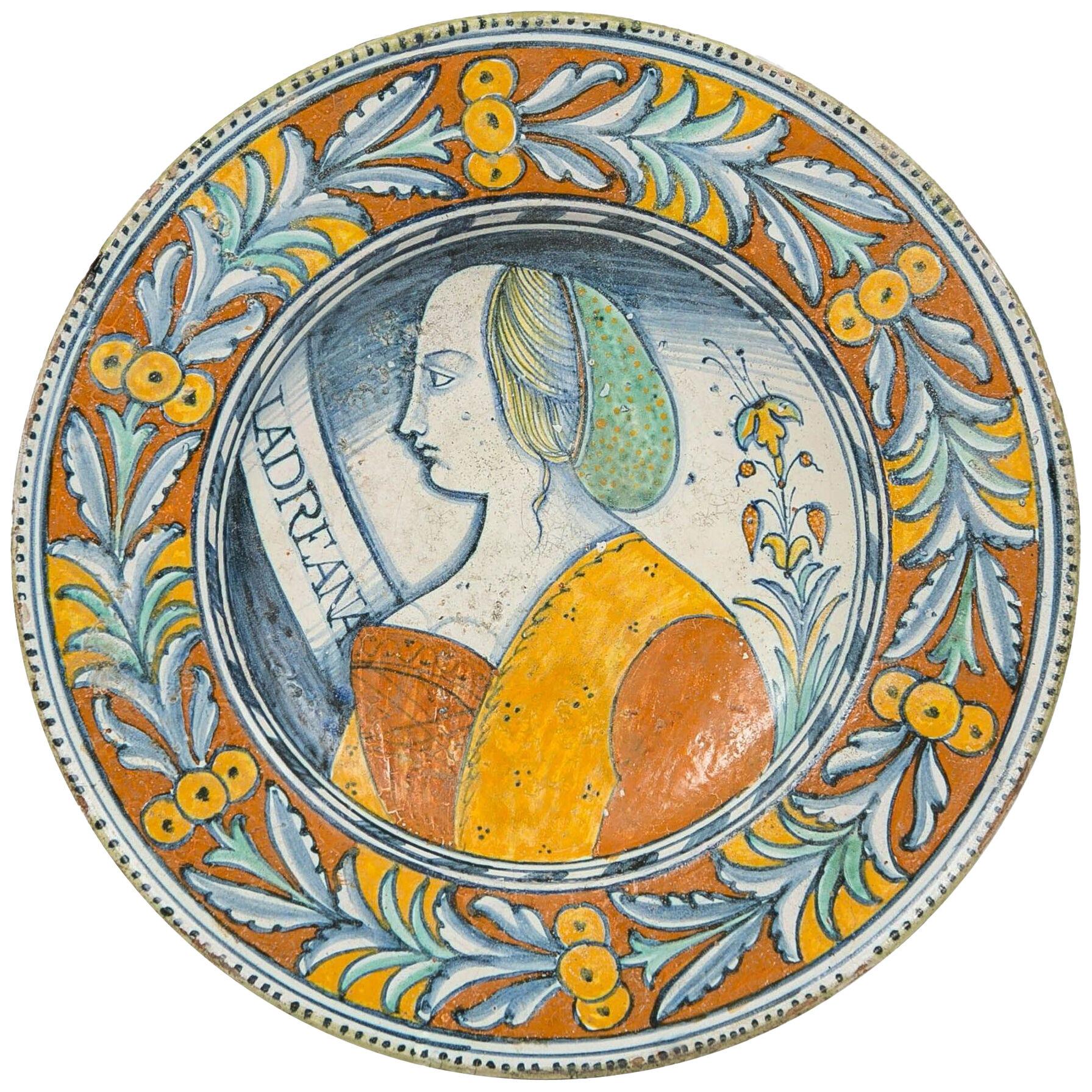 Renaissance Maiolica Portrait Charger Made in Deruta, Italy, circa 1530