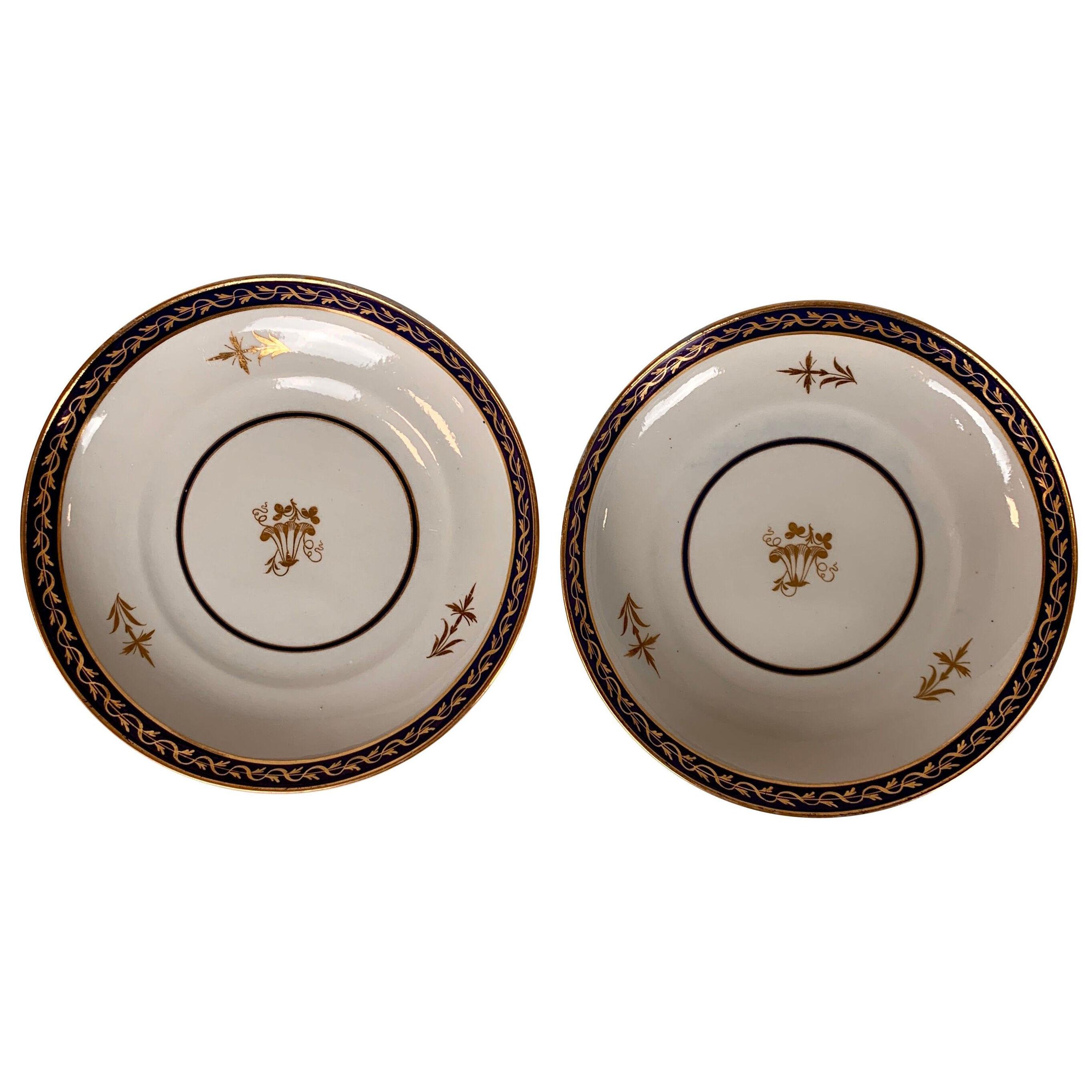 The Collection of Mario Buatta Pair of Regency Period Dishes Cobalt Blue Borders