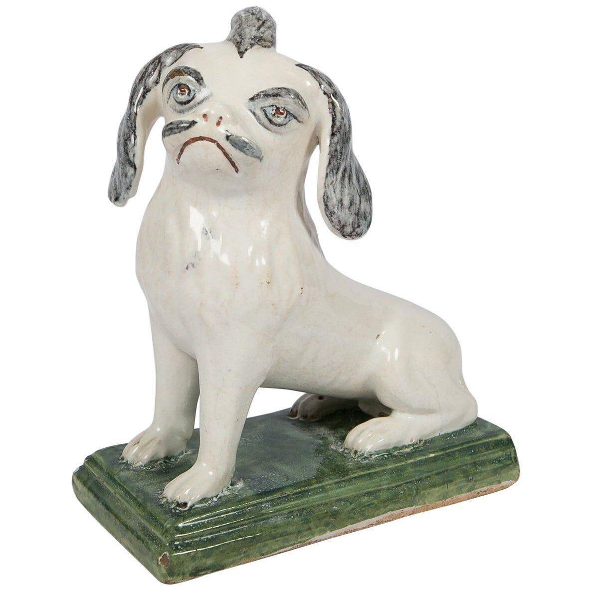 18th Century Faience Puppy Made in Brussels circa 1760
