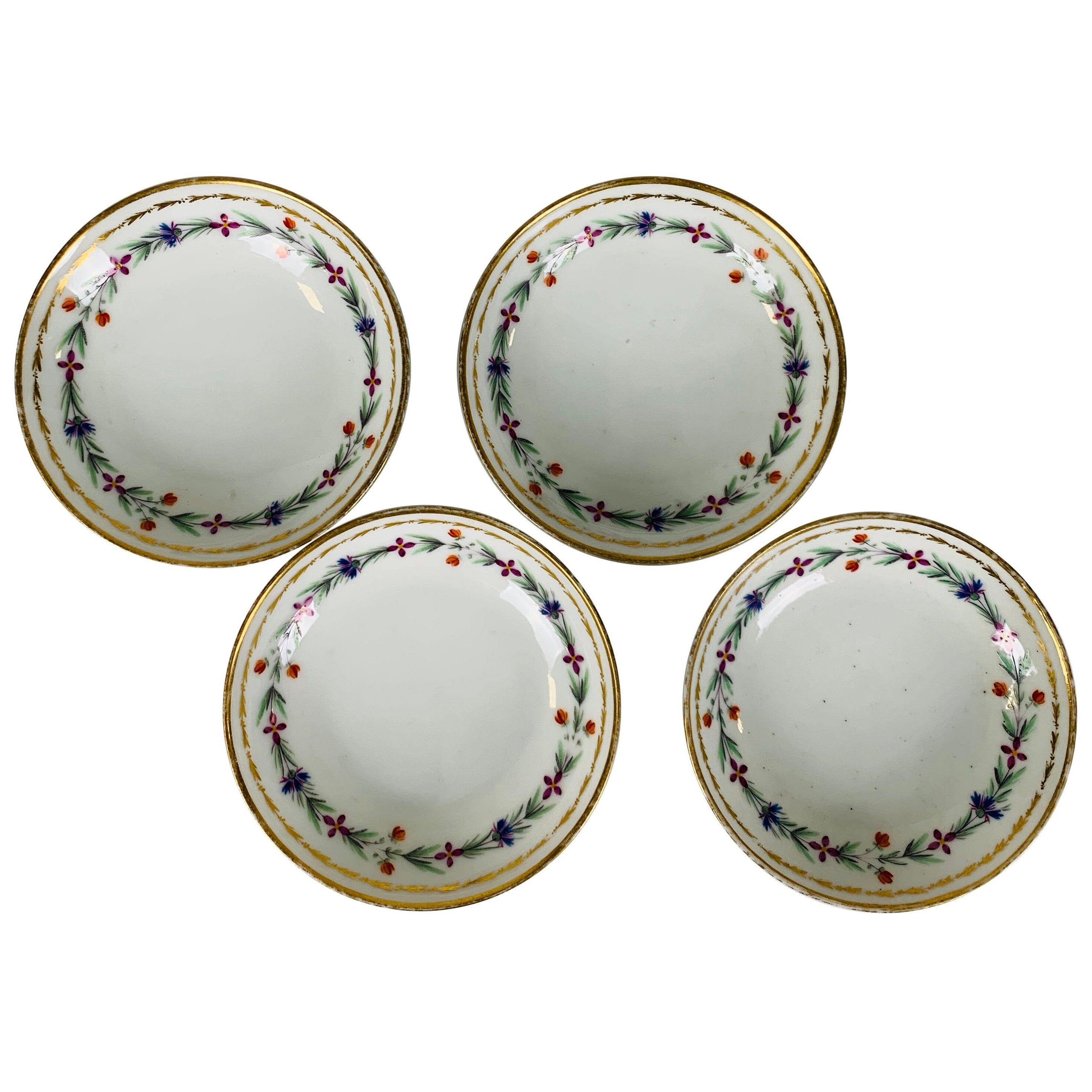 From the Collection of Mario Buatta 4 Sprig Decorated 18th C Porcelain Saucers