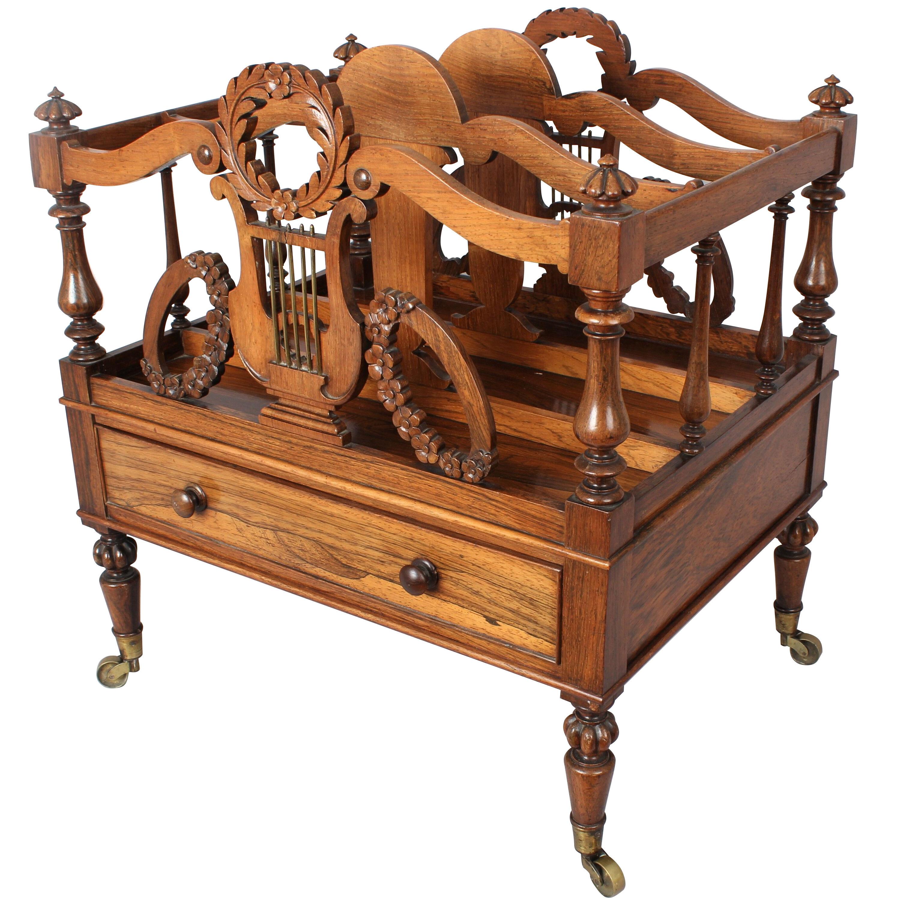 George IV period rosewood Canterbury in the manner of Gillows of Lancaster