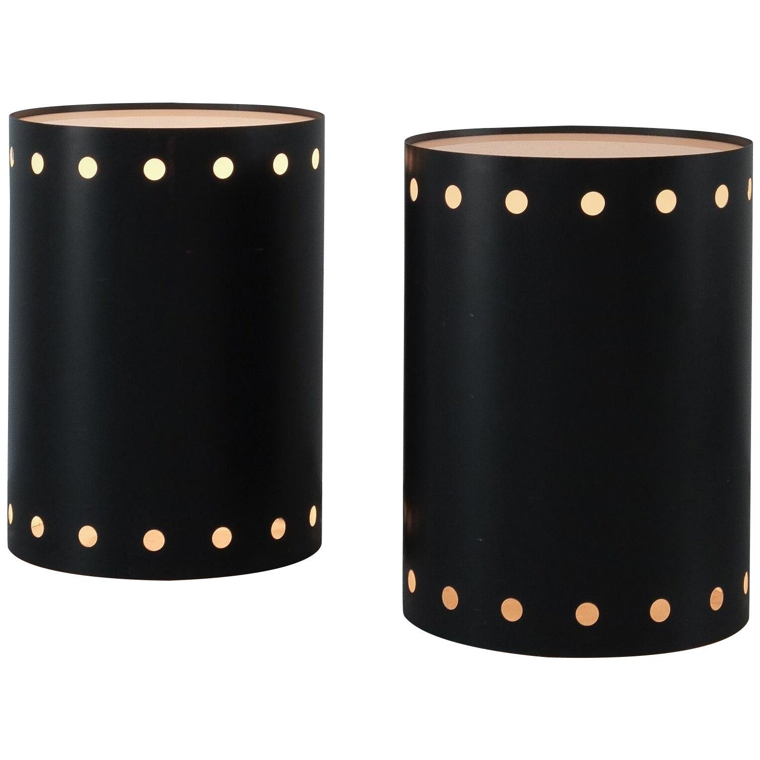 Bed Side Tables Black Dots with Lamps, Germany, circa 1965