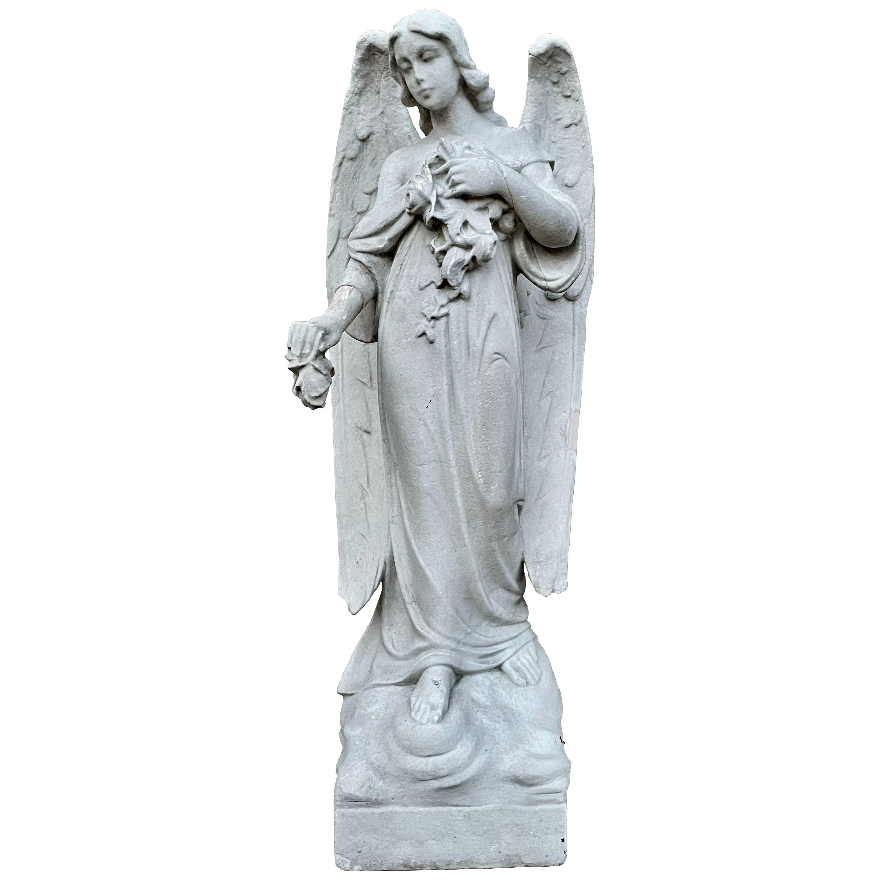 19th century Carrara marble blessing angel statue 