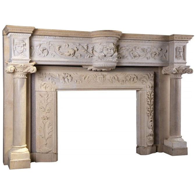 19th century rare Renaissance style stone fireplace