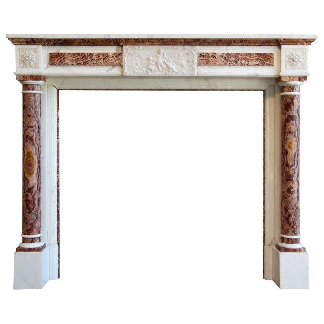 19th century Empire white Carrara marble fireplace