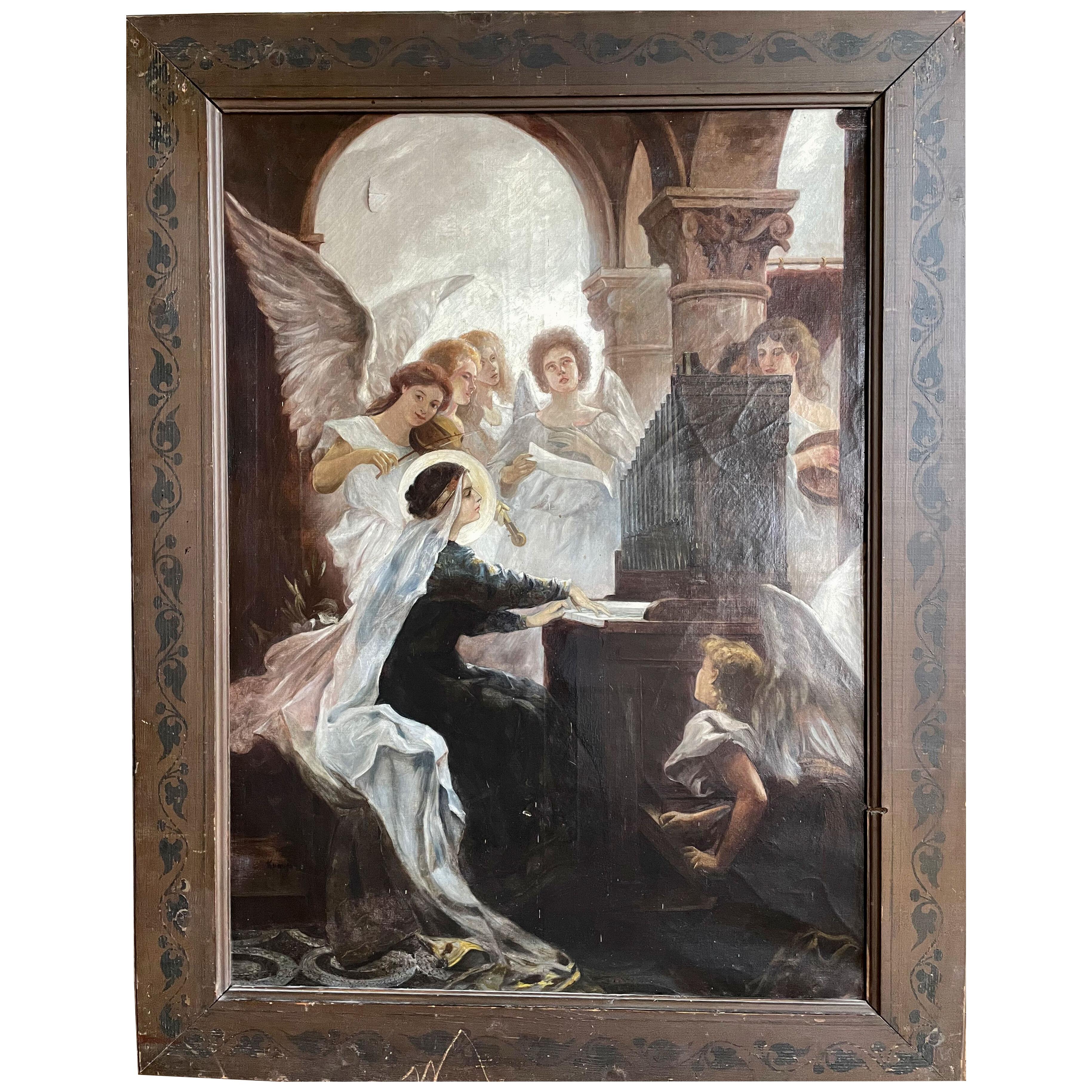 19th century Saint Cecilia oil on canvas