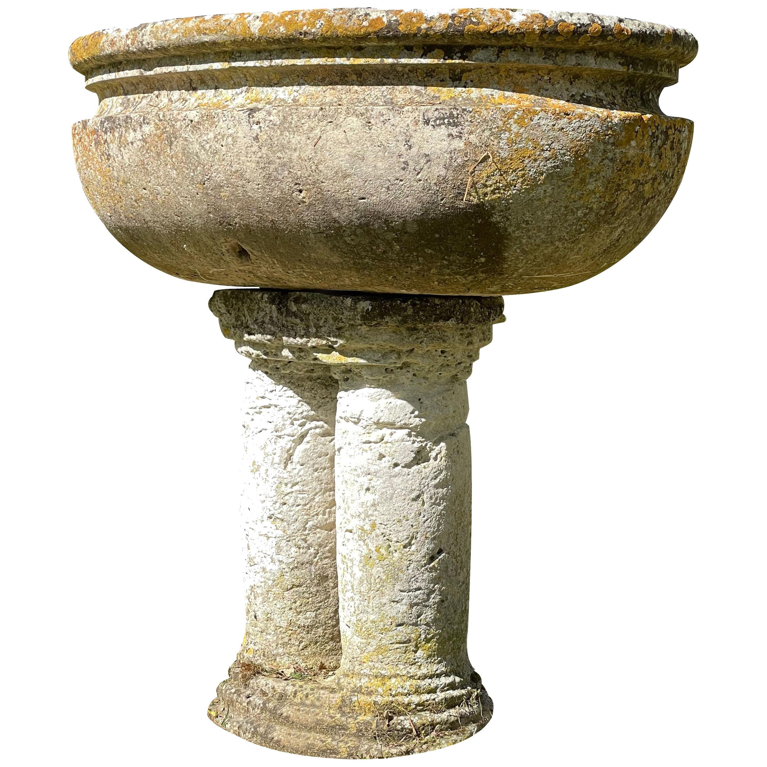 15th century Middle Ages baptismal font in stone 