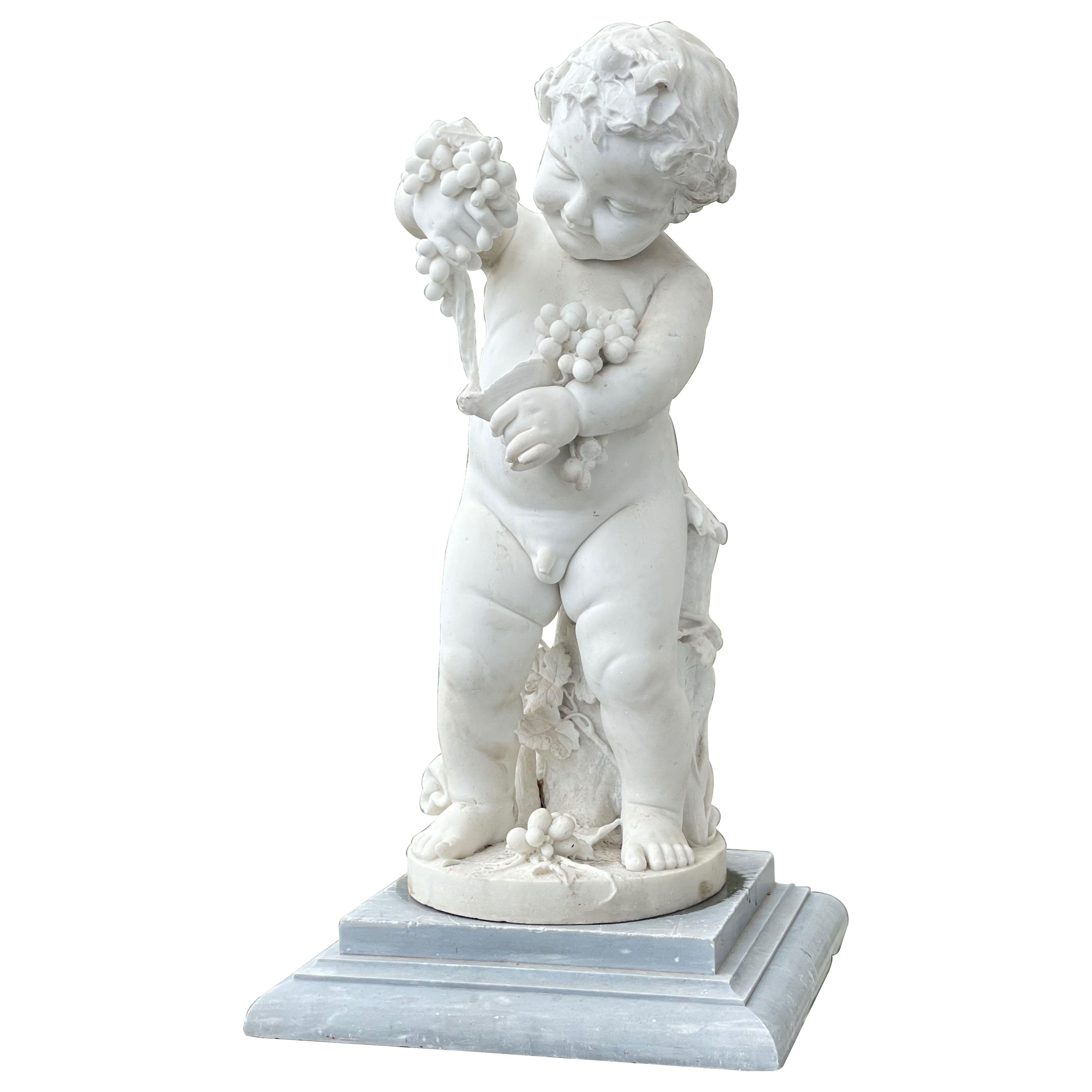19th century Bacchus or putti white marble statue 