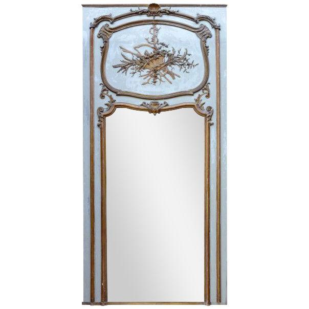 19th century Louis XV gilded wood mirror trumeau