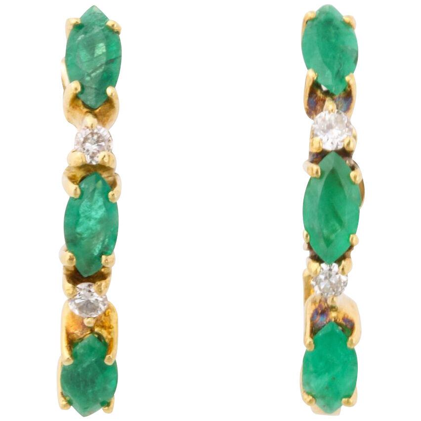 18 k Gold, Diamond and Emerald Earrings