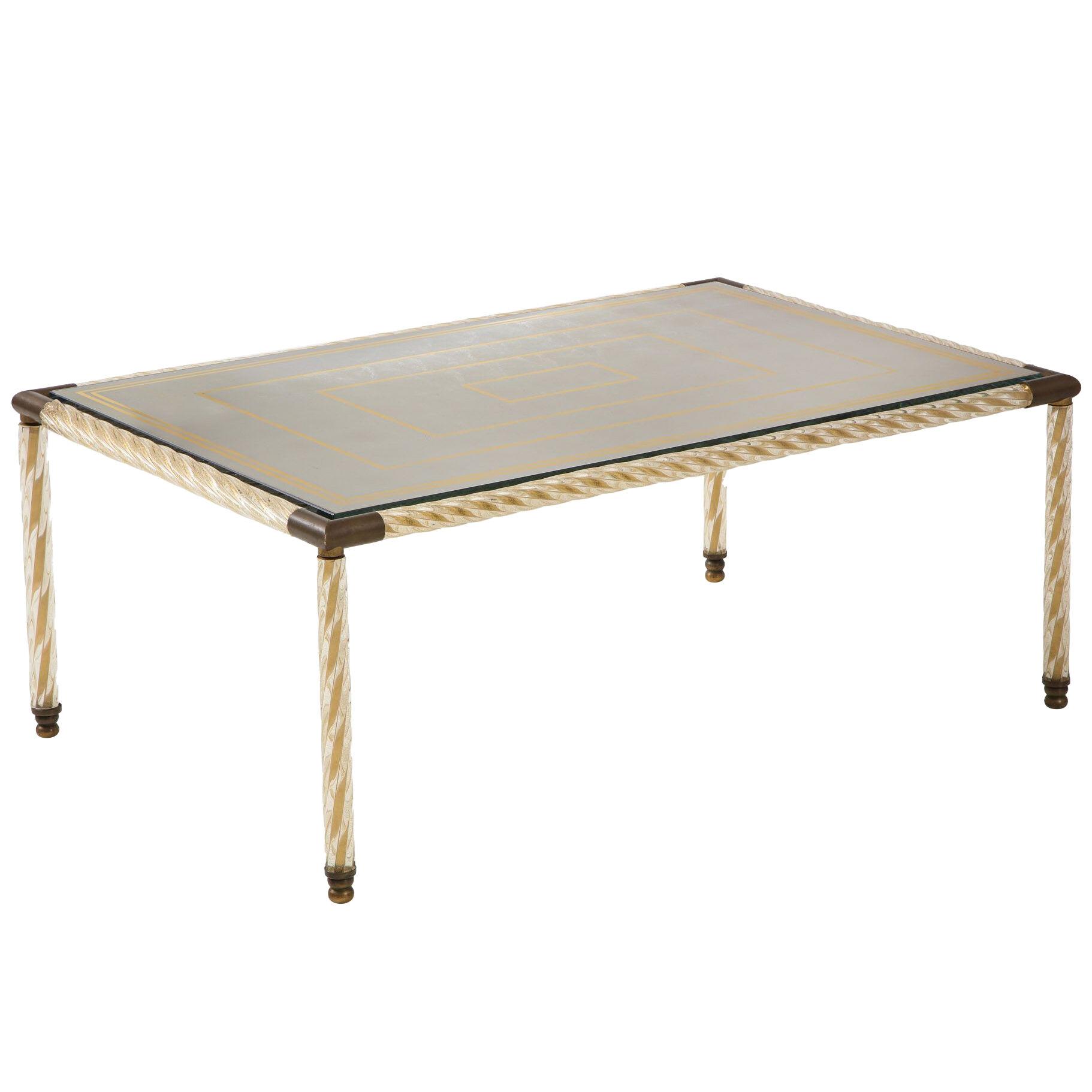 Barovier and Toso Twisted Glass and Brass Coffee Table