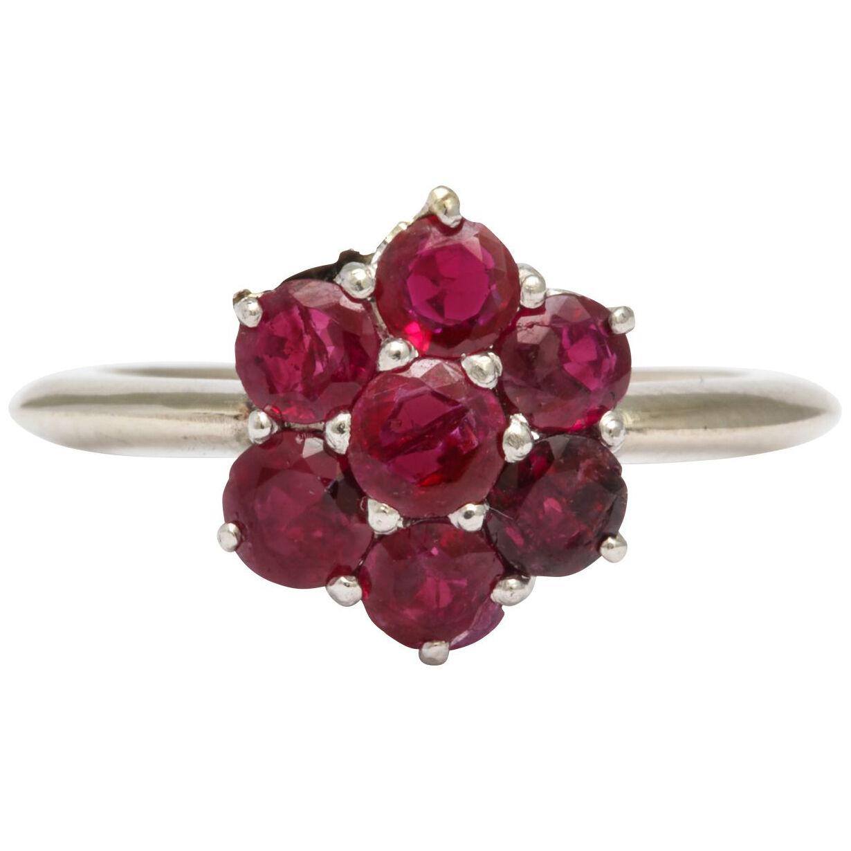 Ruby White Gold and Platinum Flower Ring