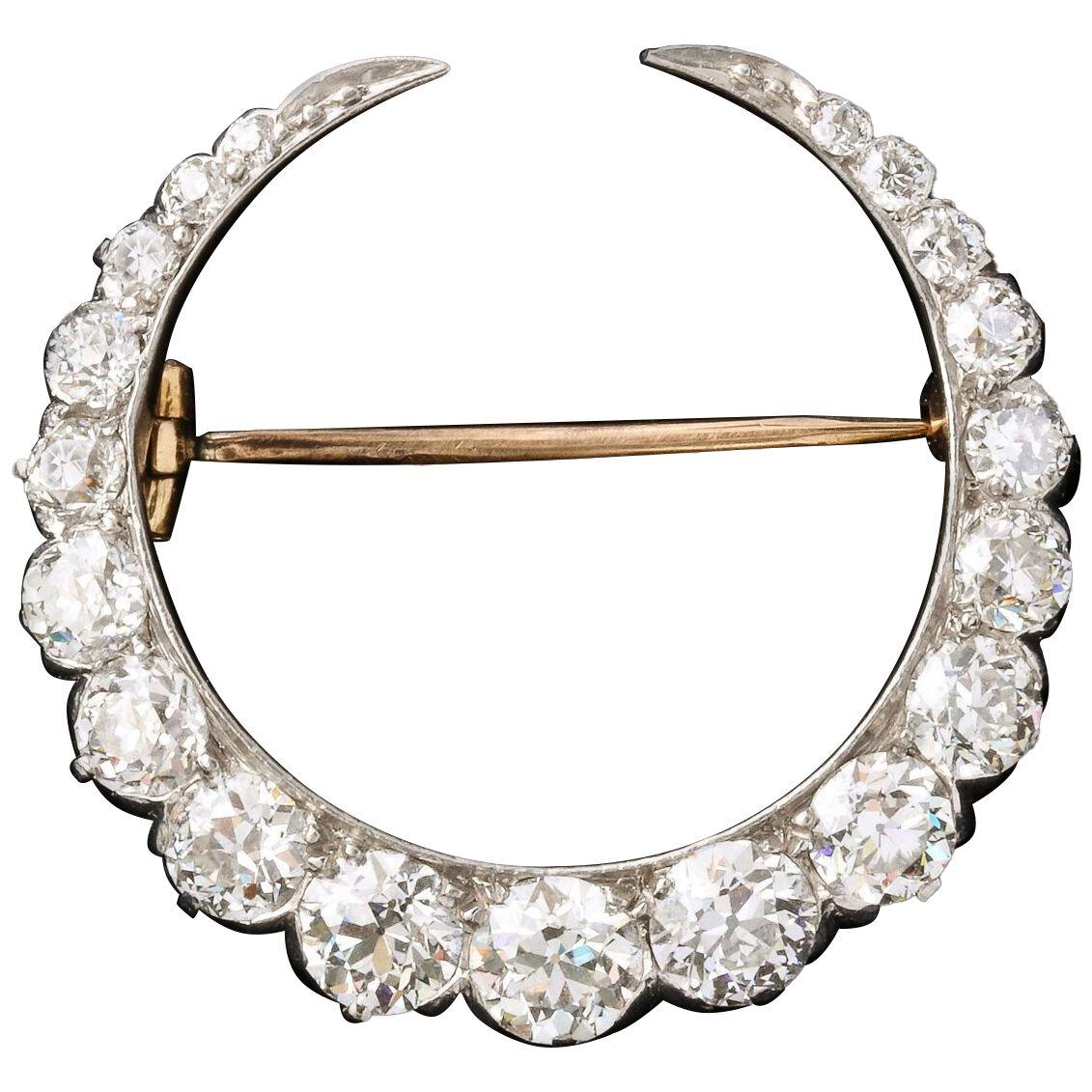 Vintage Tiffany and Company Diamond and Platinum Crescent Moon Brooch