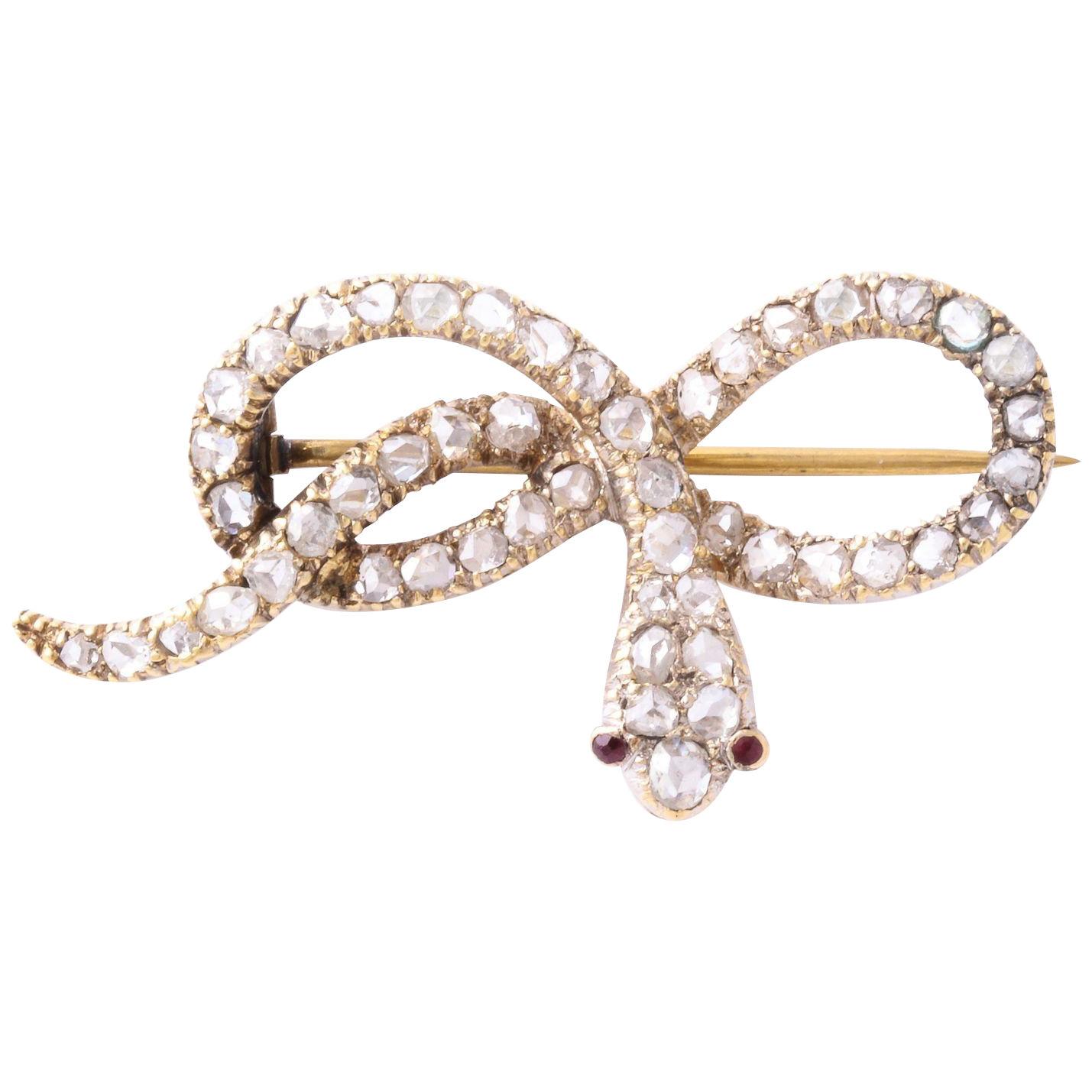 Antique French Rose Diamond 'Infinity' Snake Brooch