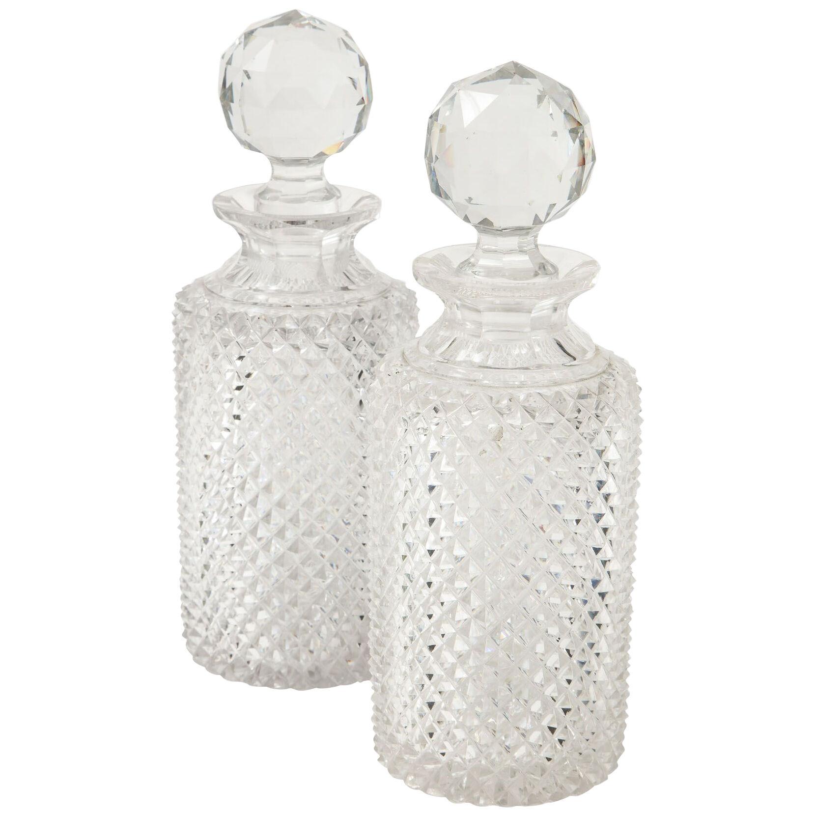 Pair of Crystal Decanters with Diamond Cut Surface