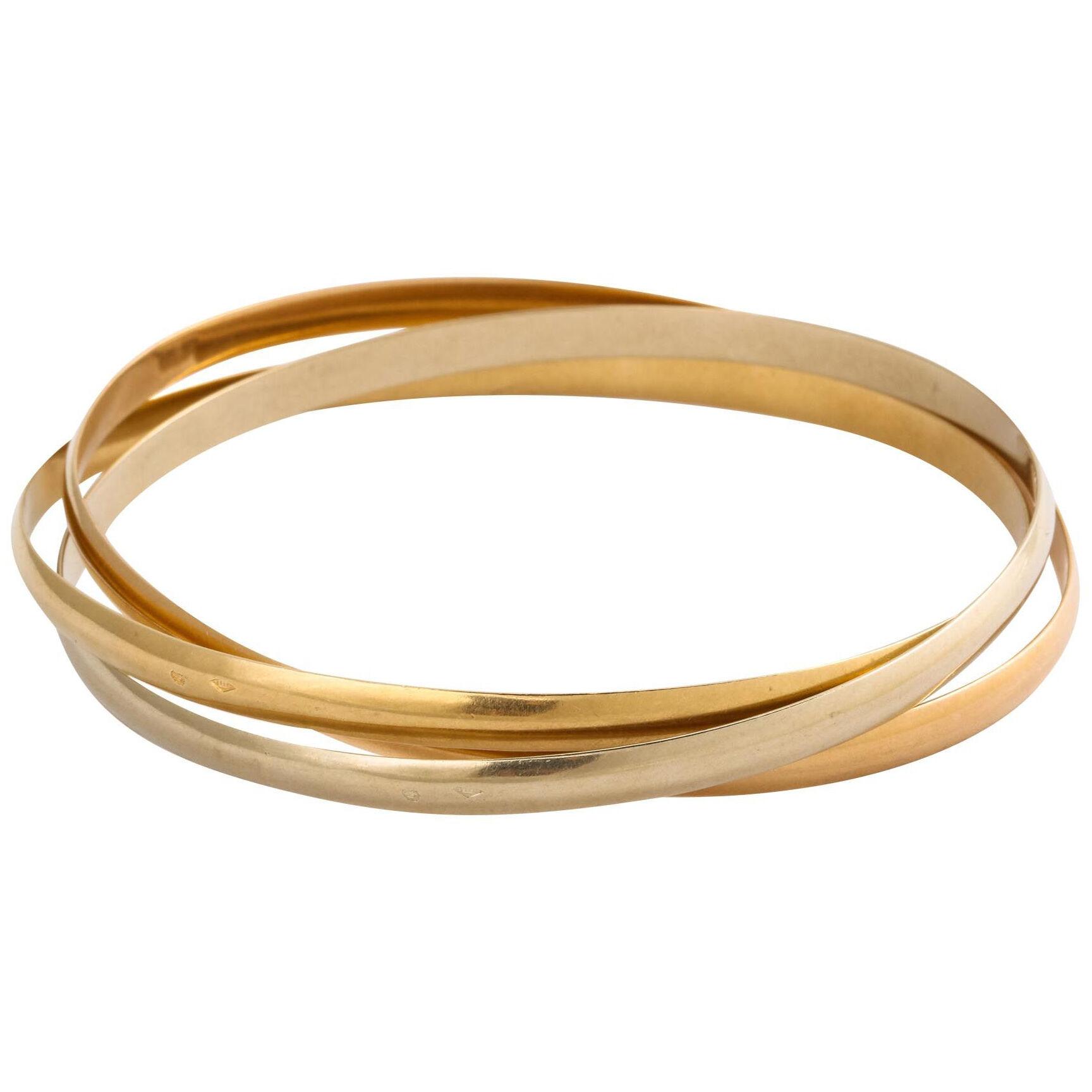 Tricolor18 k Gold Rolling French Bangles