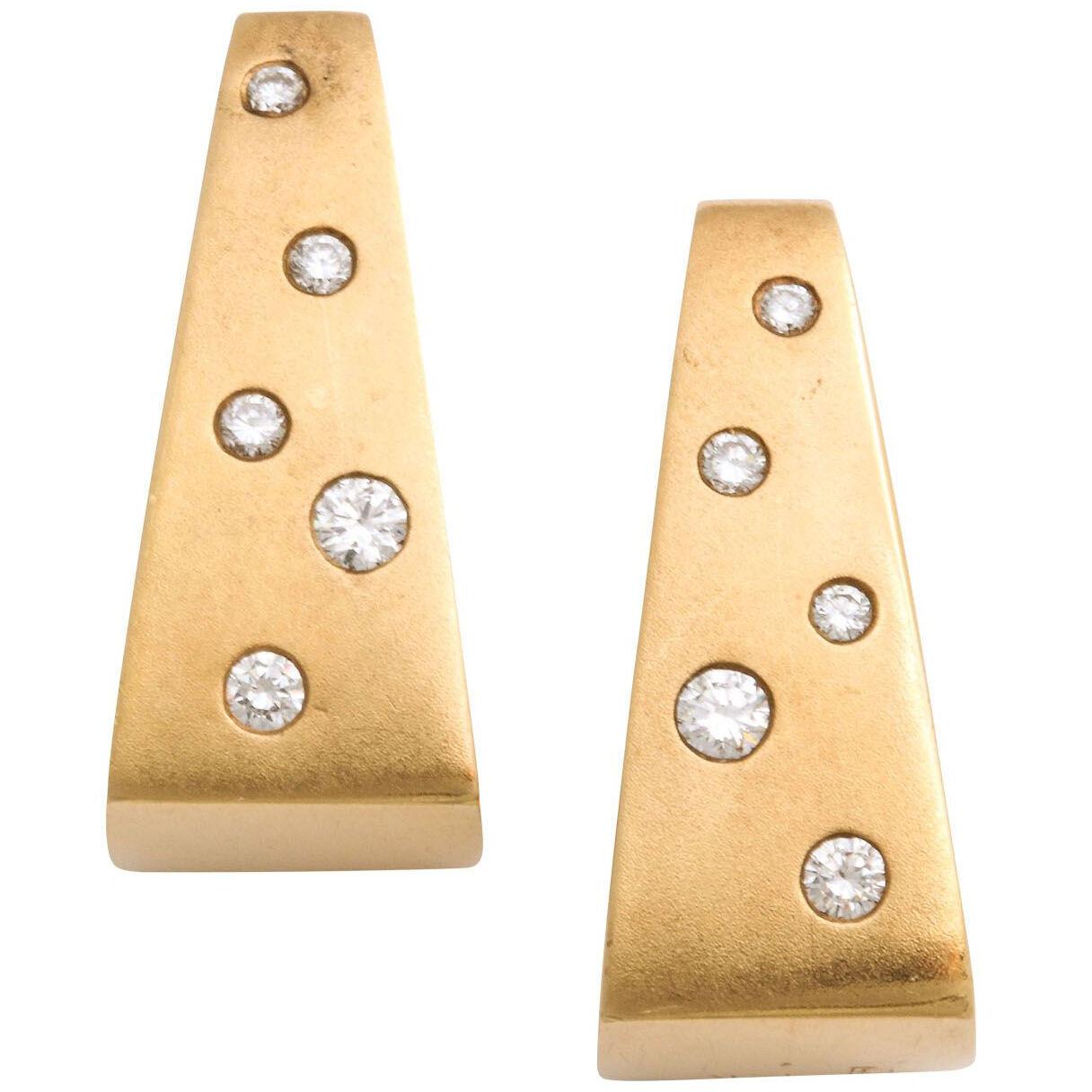 Pair of Modernist Diamond and Gold 14 k Earrings