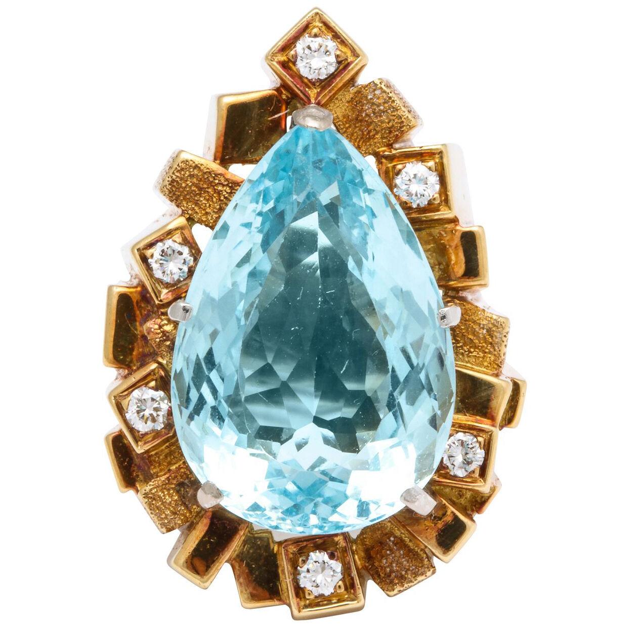 Henry Dunay Aquamarine and Diamond, Gold Ring