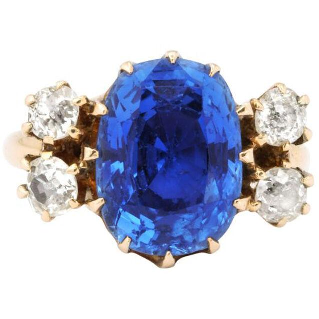 Vintage Deco Sapphire 18 K Gold Ring