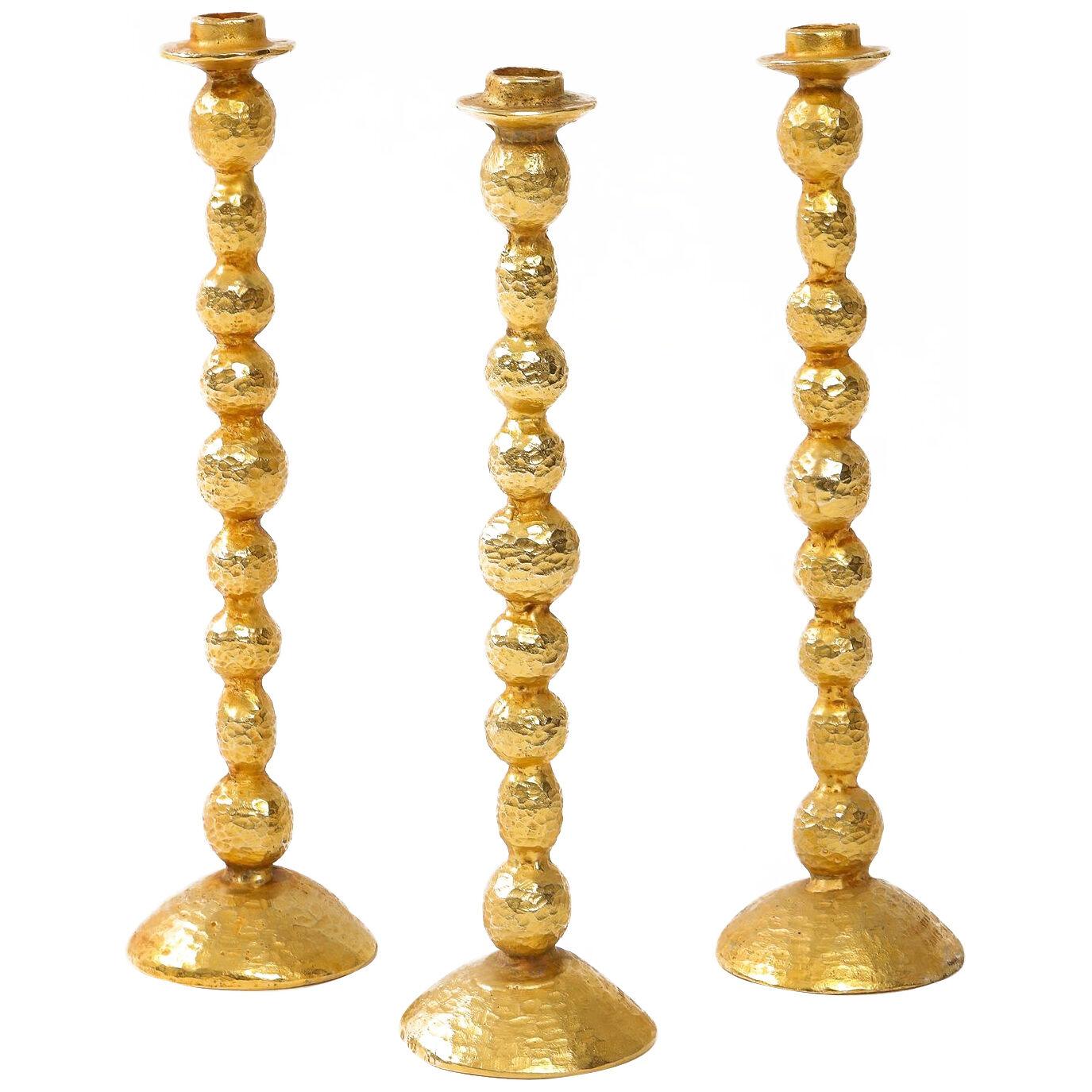 Three Gilt Bronze Candlesticks by Stephane Galerneau, Paris