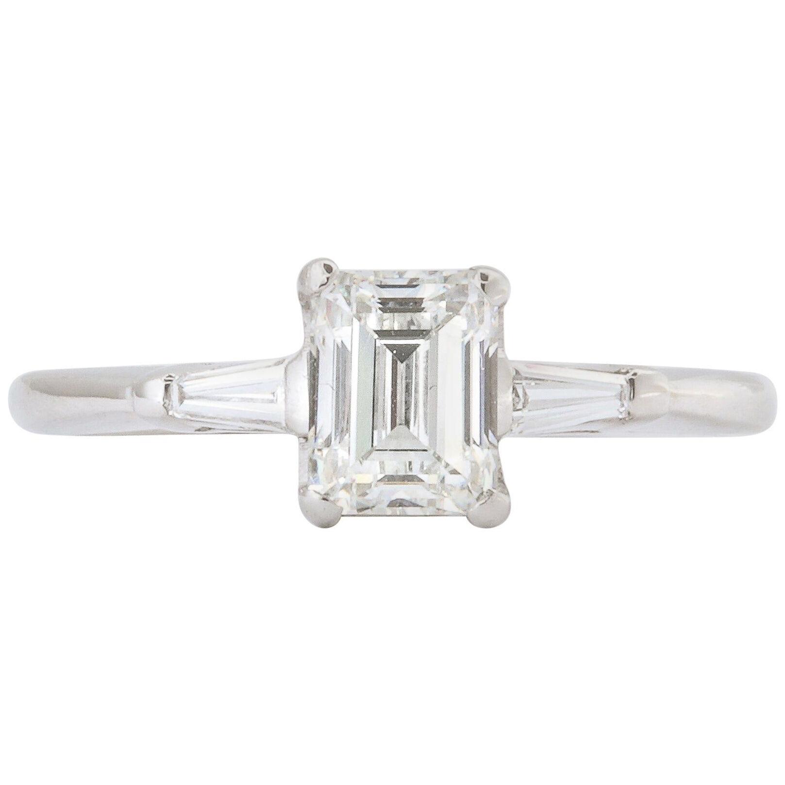 Antique Art Deco 1.07 Carat Emerald Cut Diamond Ring
