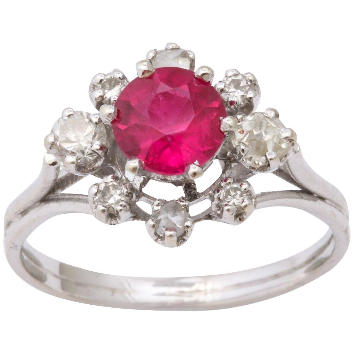 French Ruby and Diamond 18 k Gold Ring