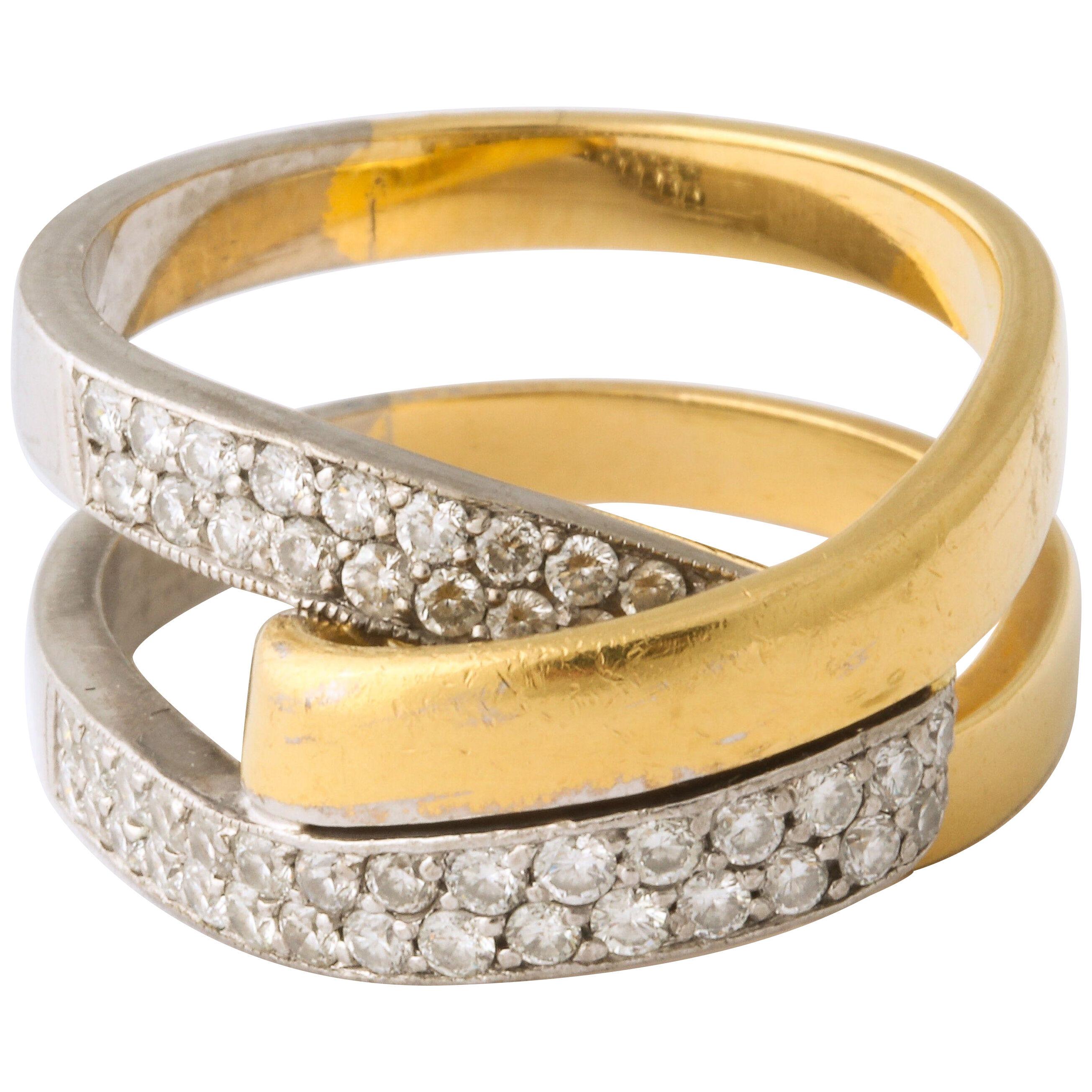 White and Yellow 18 K Gold Crossover Ring