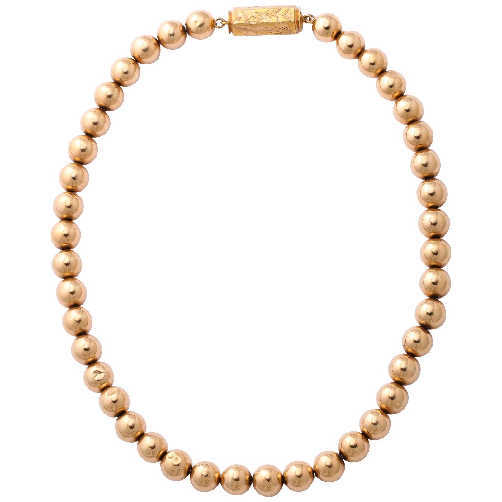 Antique French Gold Bead Necklace