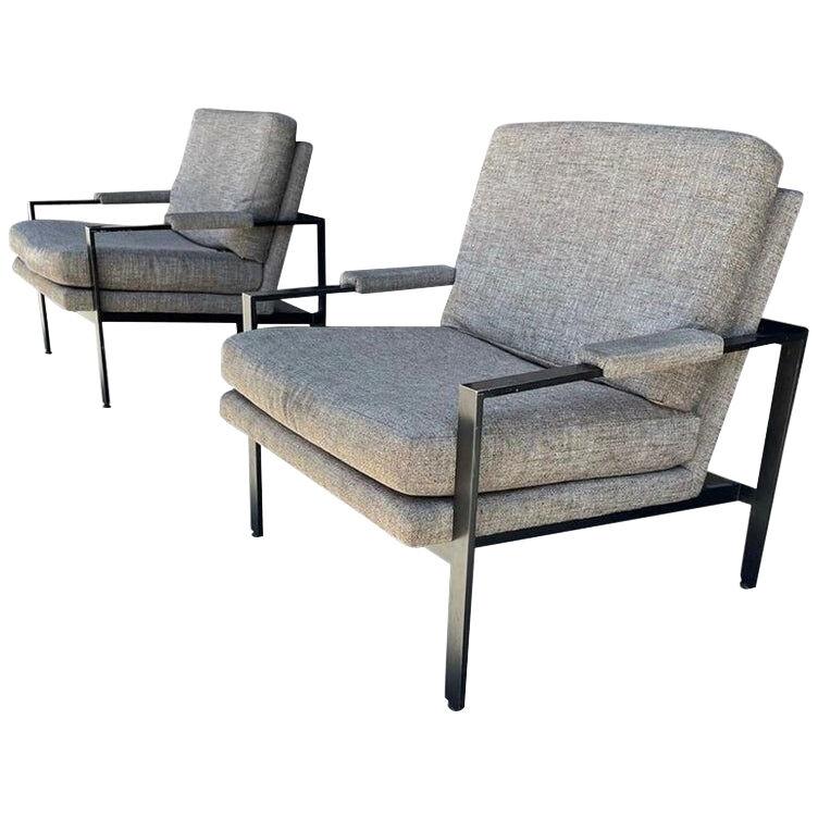 Pair of Flat Bar Arm Chairs by Milo Baughman