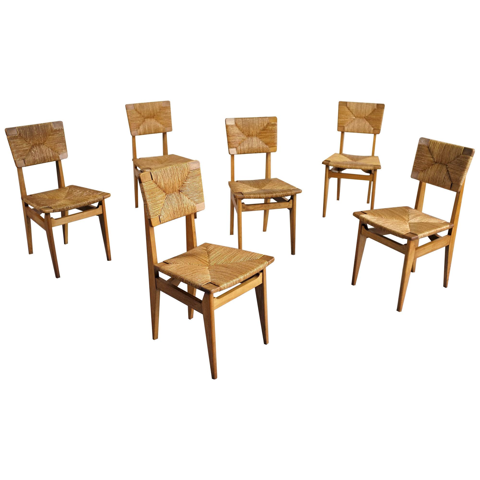 Marcel Gascoin, Series of 6 "CF" Chairs, France, 1950
