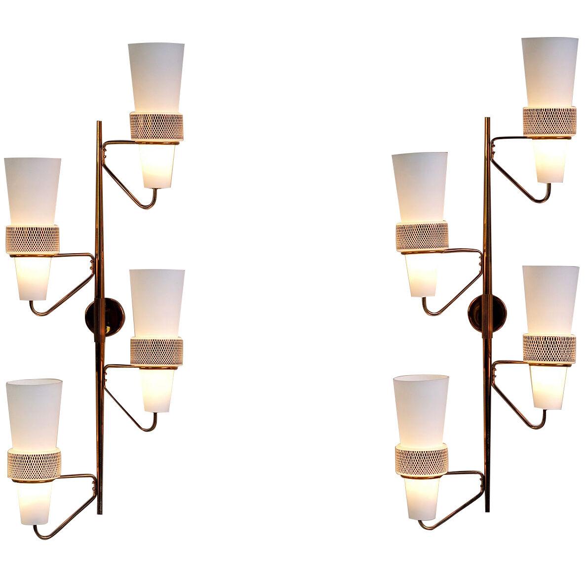 Pair of Large Wall Sconces 4 lights, France 1950