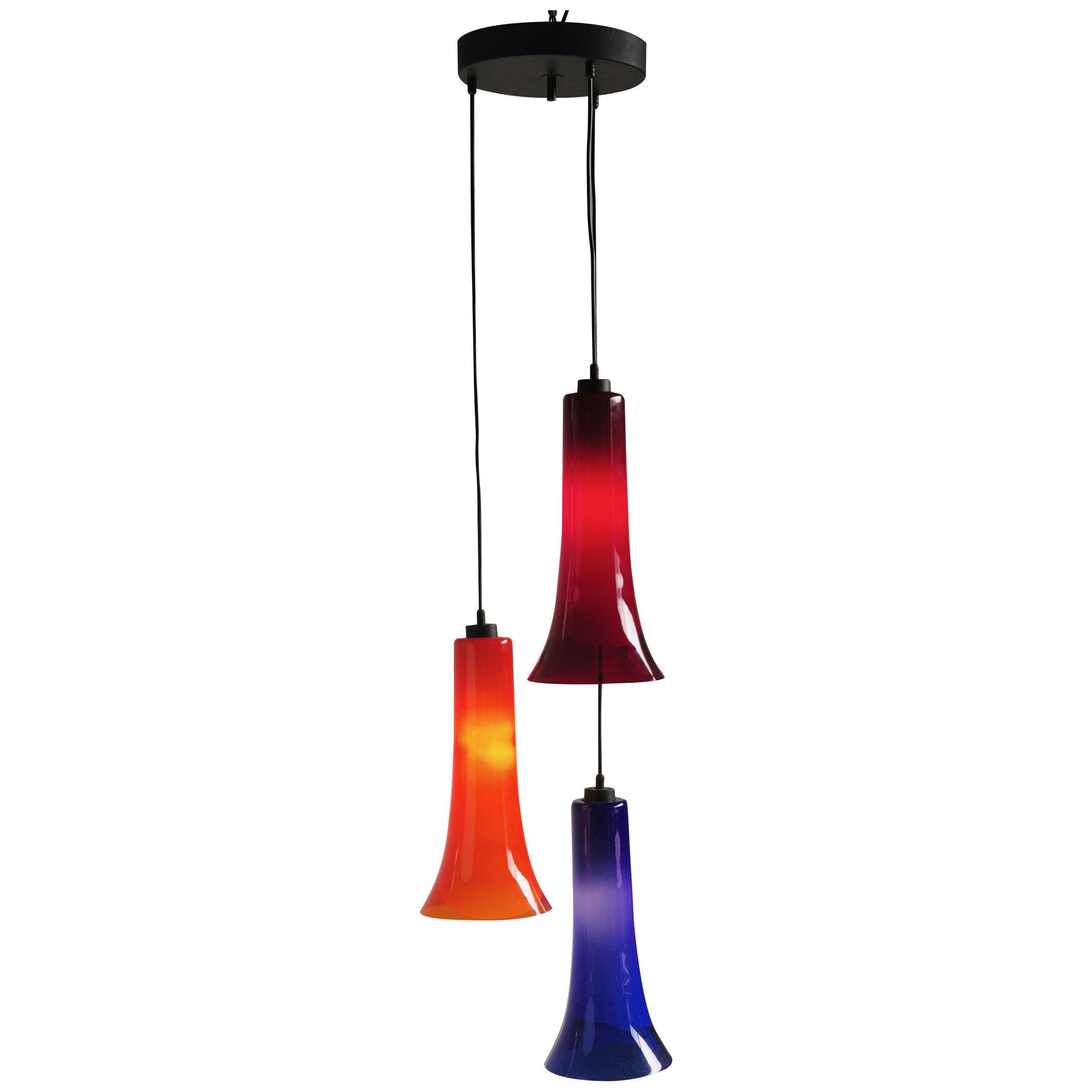 Hanging Lamp in Blown Glass / Colored Three Lights, Italy, 1960