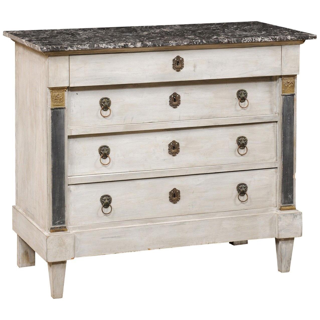 19th C. Neoclassic French Marble Top Chest